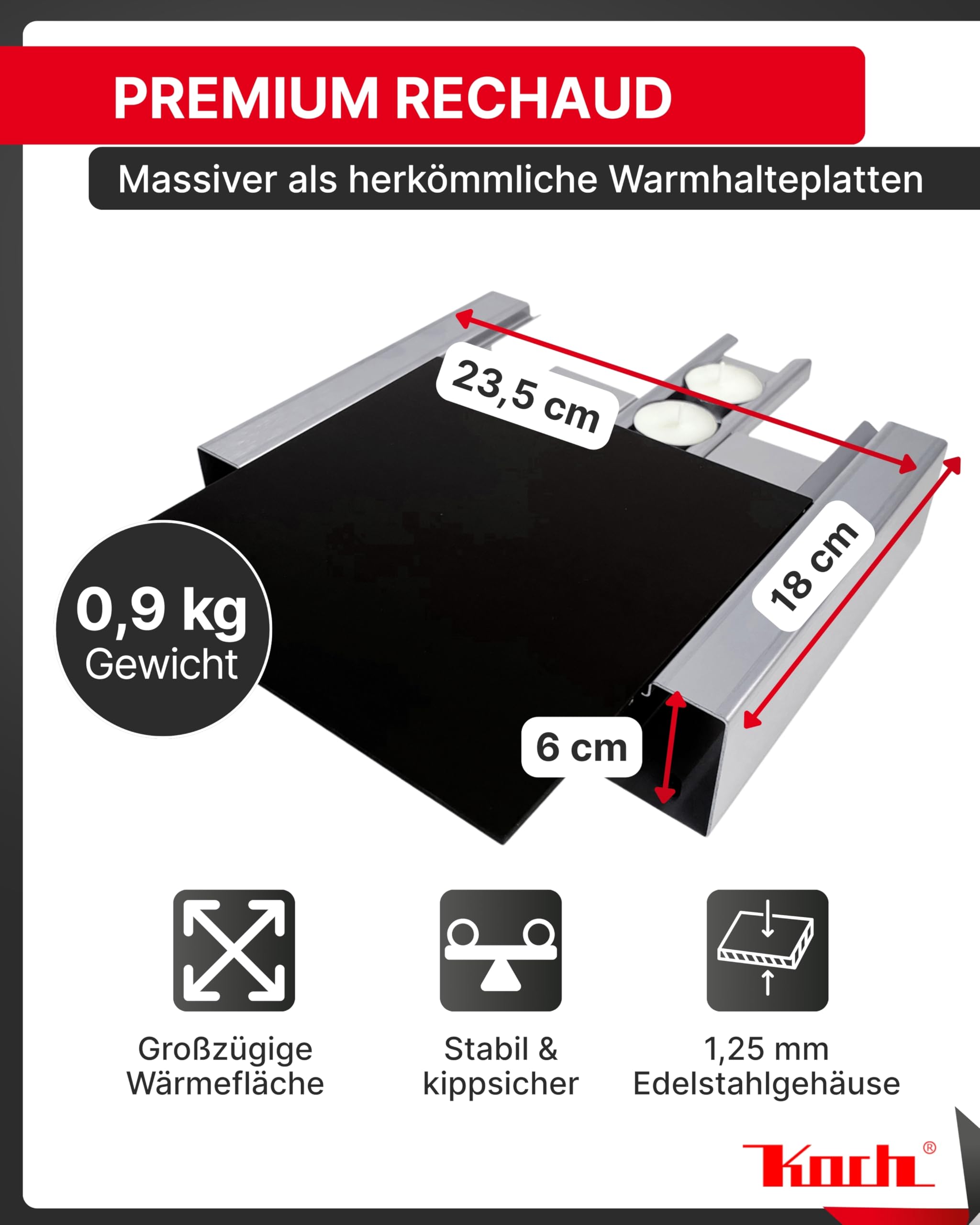 Koch Stövchen Warmhalteplatte 18 x 23,5 cm Edelstahl Rechaud Speisenwärmer