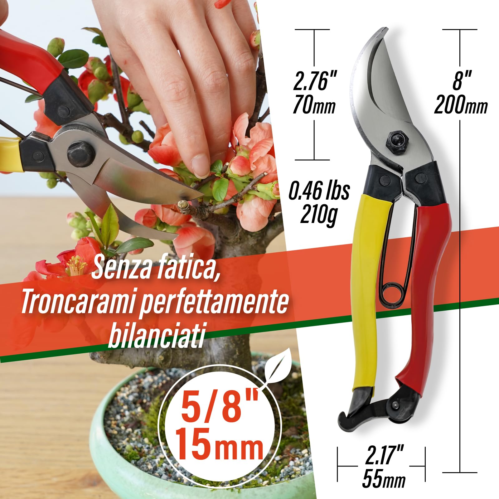 SUIZAN Forbici da Potatura Bypass 200mm - Cesoie Manuali Professionali Giapponesi da Giardino