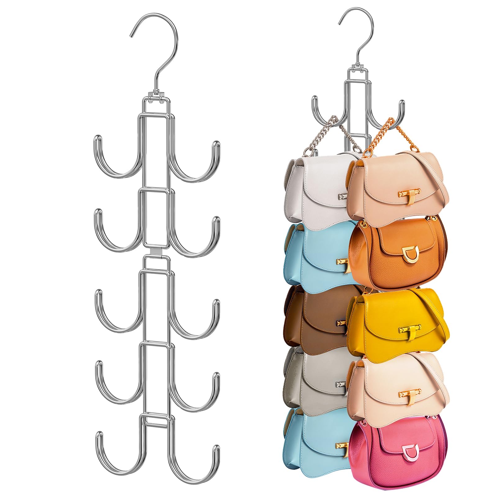 Photo 1 of **partial set only 1*** Purse Hanger for Closet, 360 Degree Purse Organizer with 10 Hooks Bag Handbag Hanger Hooks for Purse Hanging, Durable Purse Display Rack Space-Saving Bag Organizer for Women 2 Pack