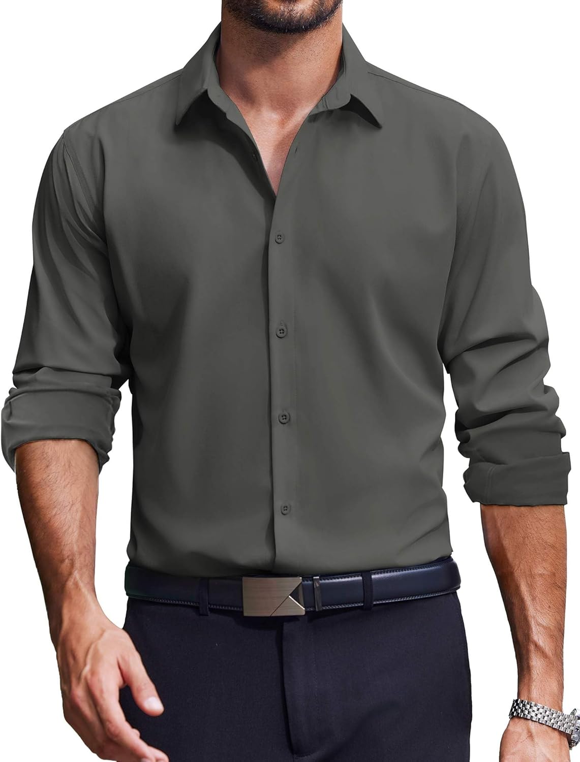 COOFANDY Men's Dress Shirts Long Sleeve Casual Button Down Shirt Solid Regular Fit Formal Business Shirts