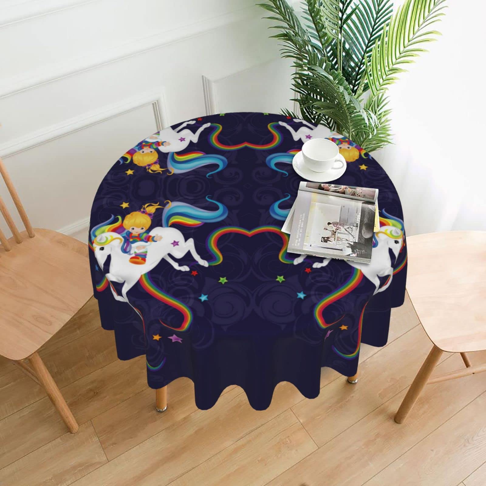 Lawenp Rainbow Bright Decorative Round Table Cloths - 60 Inches in Diameter for Buffet Tables, Parties, Holiday Dinners.