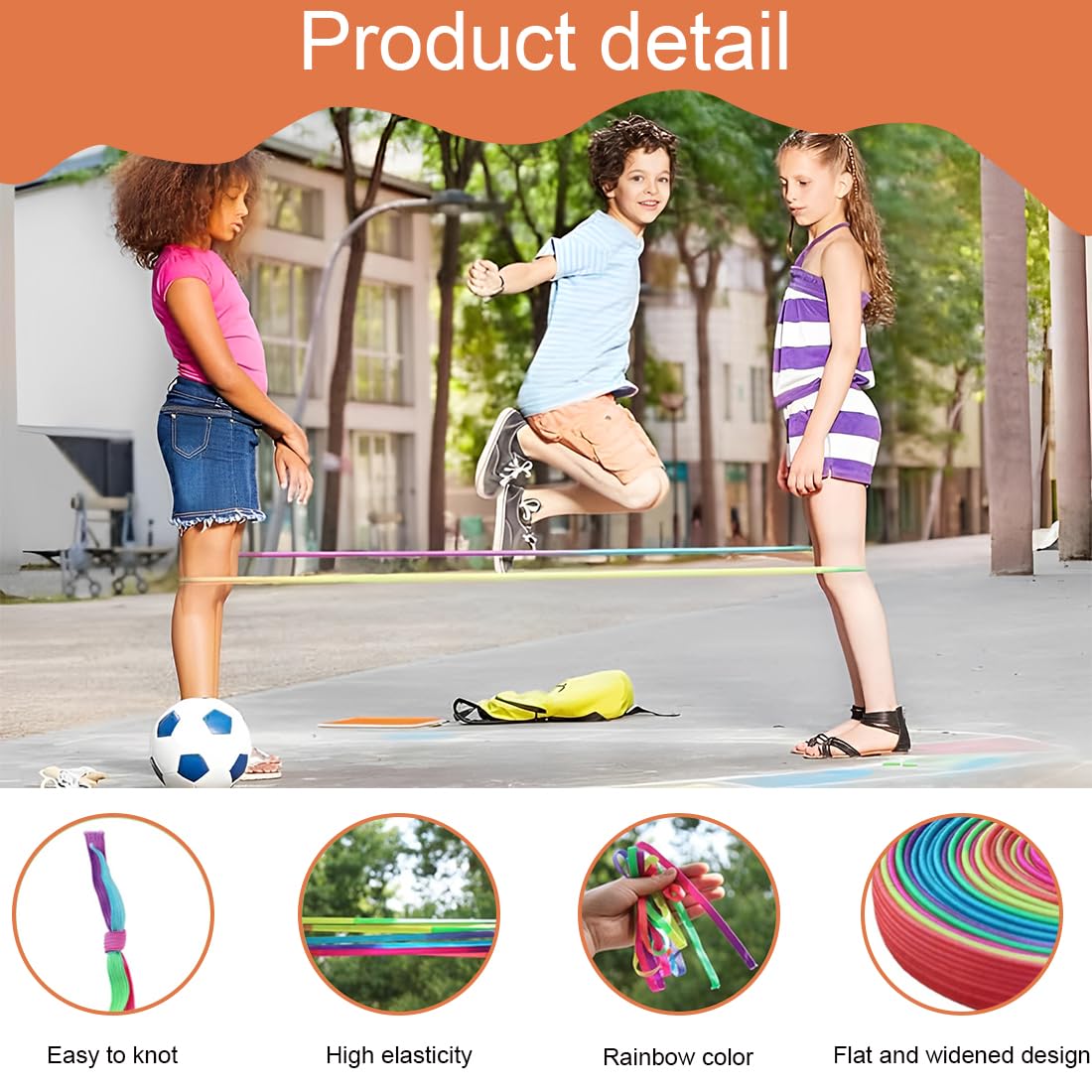 WUSJCOF Cuerda para Saltar, 1 rollo, Goma Elástica para niñas y niños de 6 a 10 años (6 metros) (colores arcoíris), Ideal para Regalos