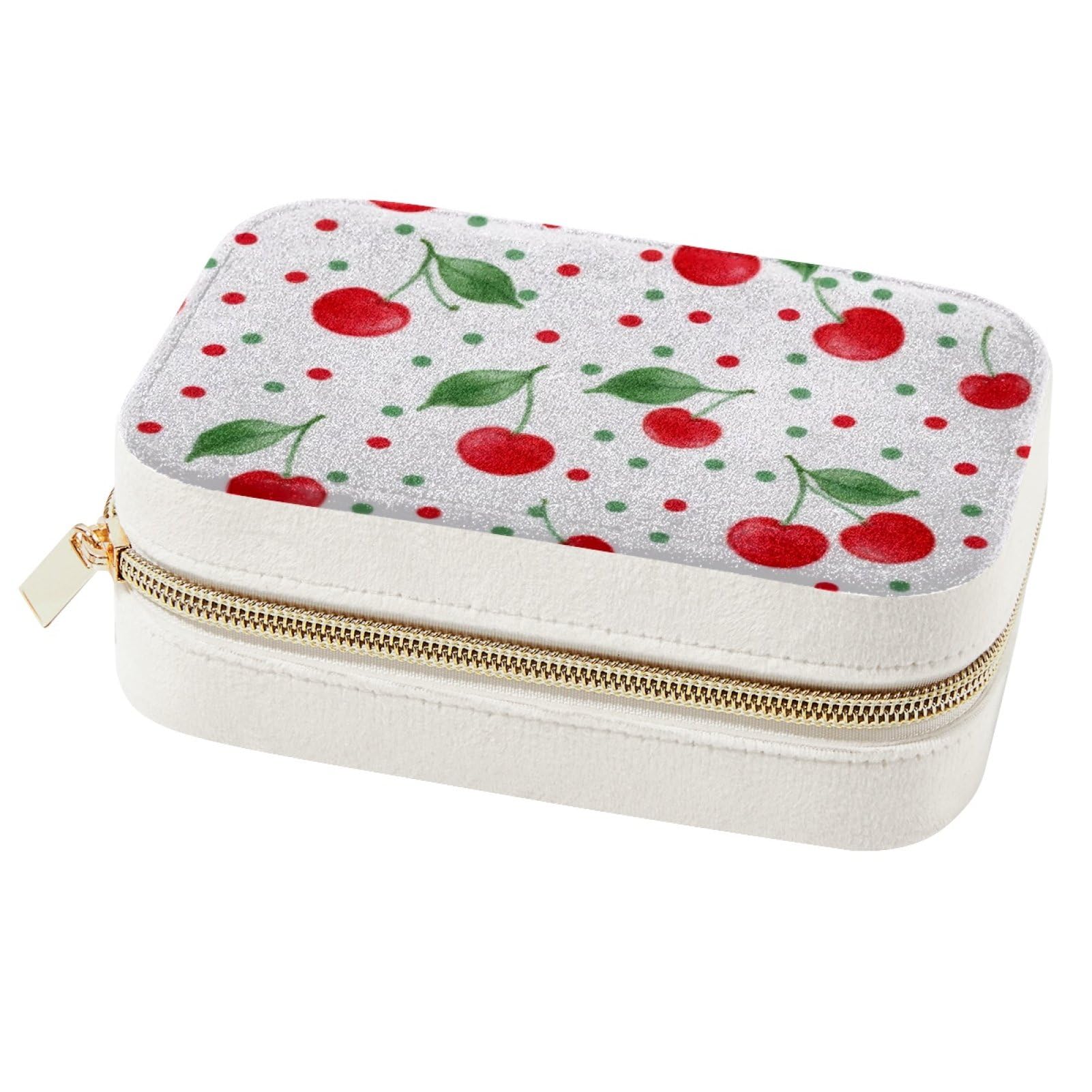 Boîte à bijoux portable à pois cerises, le cadeau idéal pour fille