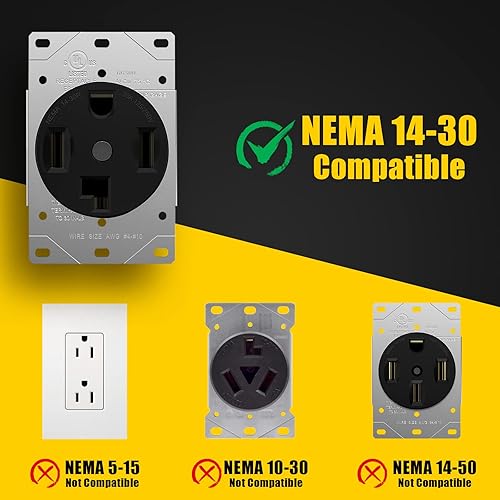 Miniatura 4 de NEMA 14-30P a 14-50R Cable adaptador de cargador EV compatible con EV, 125V250V 4 clavijas de secadora enchufe macho a 50 amperios 4 clavijas EV