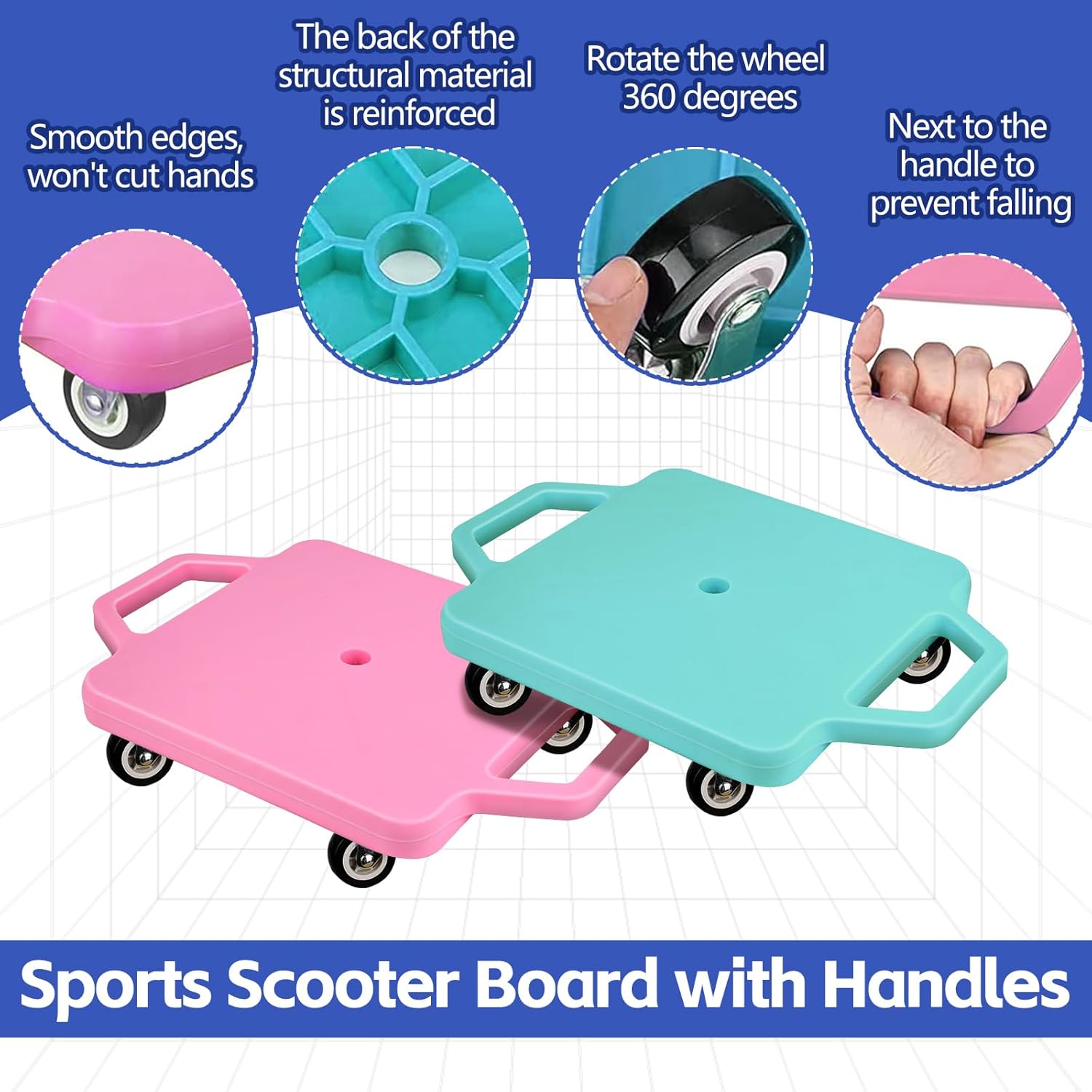 2 Pcs Sports Scooter Board with Handles,Sitting Scooter Board for Kids Children Gym Indoor Outdoor Activities，Equipped with Various Skateboard Accessories