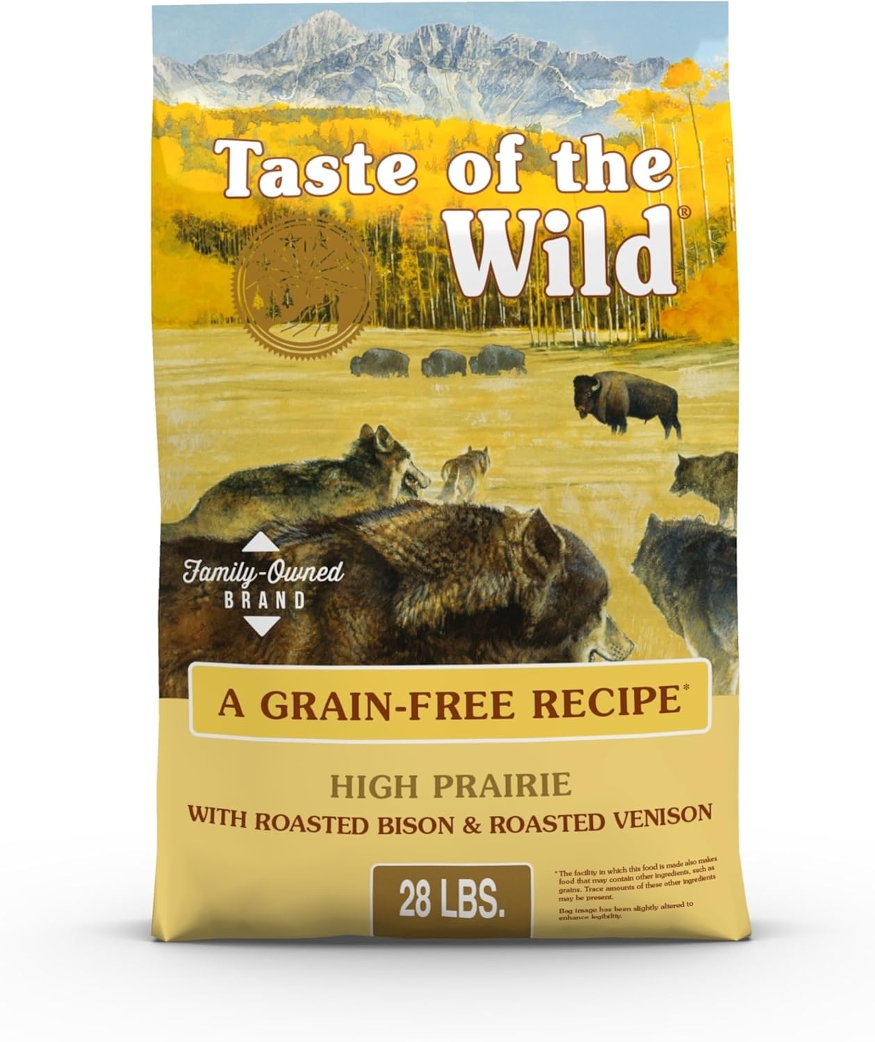 Taste of the Wild High Prairie Canine Grain-Free Recipe with Roasted Bison and Venison Adult Dry Dog Food, Made with High Protein from Real Meat and Guaranteed Nutrients and Probiotics 28lb
