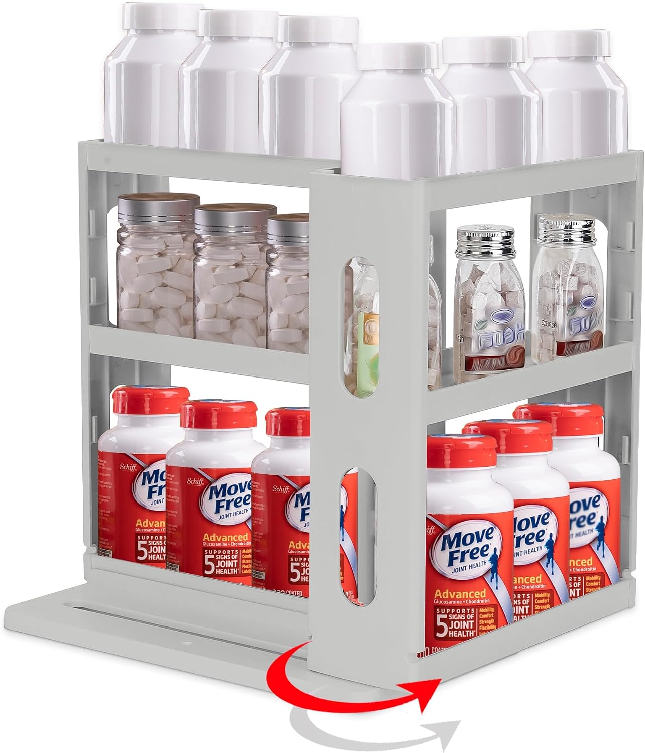 Dutiplus Medicine Organizer 2 Three-Decker Shelves Cabinet Storage Rack Organizer for Holding Vitamins, Supplements Cosmetics 10.82”H x 5.82”W x 10.43”D (Advanced Gray)