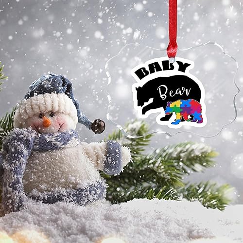 Miniatura 20 de Adorno de Navidad Mama Bear Novedad Acrílico Adornos de Navidad Mama Bear Autismo Rompecabezas Colorido Oso Navidad Colgante Ornamento Puzzle Piezas
