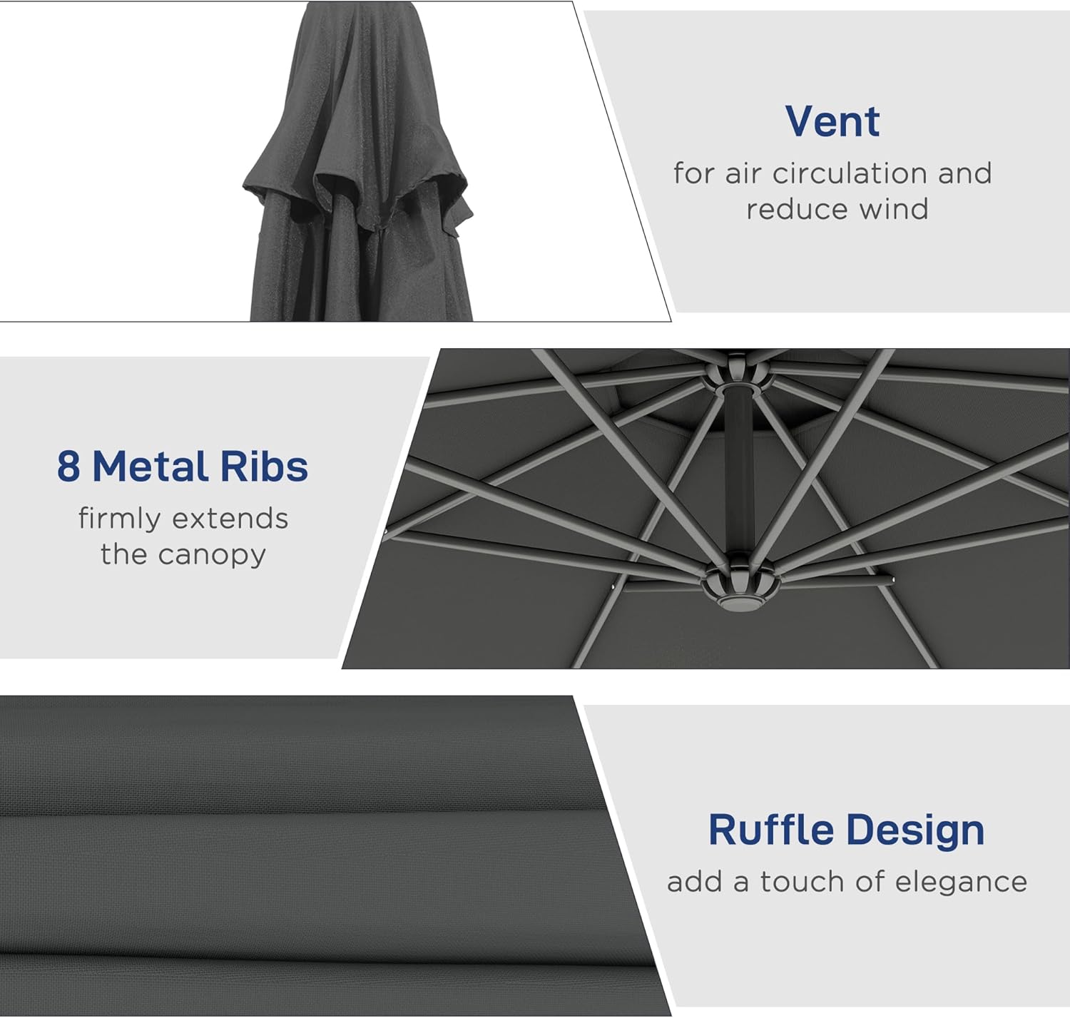 Outsunny 10' Cantilever Hanging Tilt Offset Patio Umbrella with UV & Water Fighting Material and Cross Base (Weight Not Included)