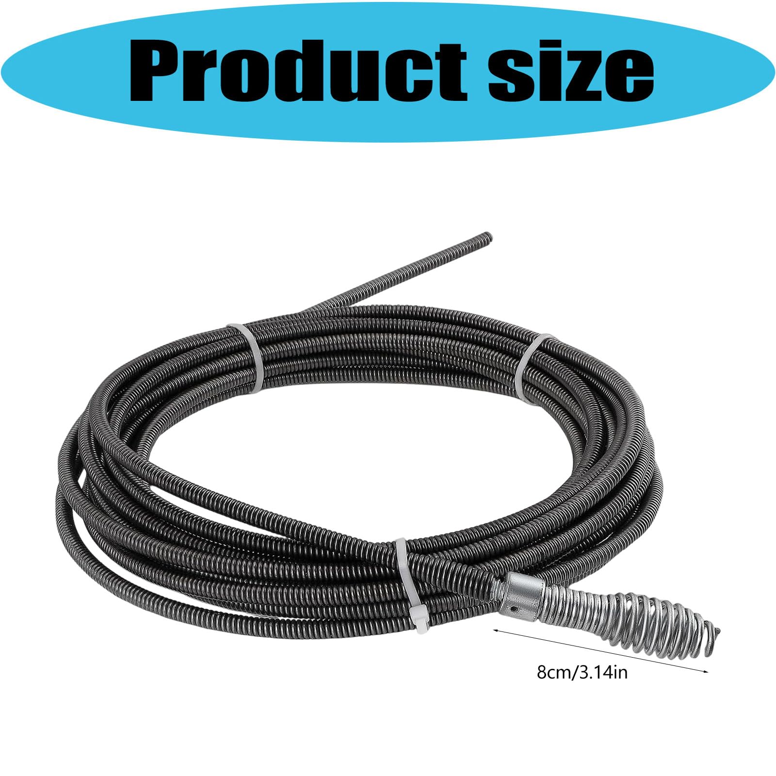 Cable de limpieza de alcantarillado de acero de 25 pies de largo de 5/16 pulgadas para máquinas de mantenimiento de desagües comunes, desatascador de desagües para lavabos