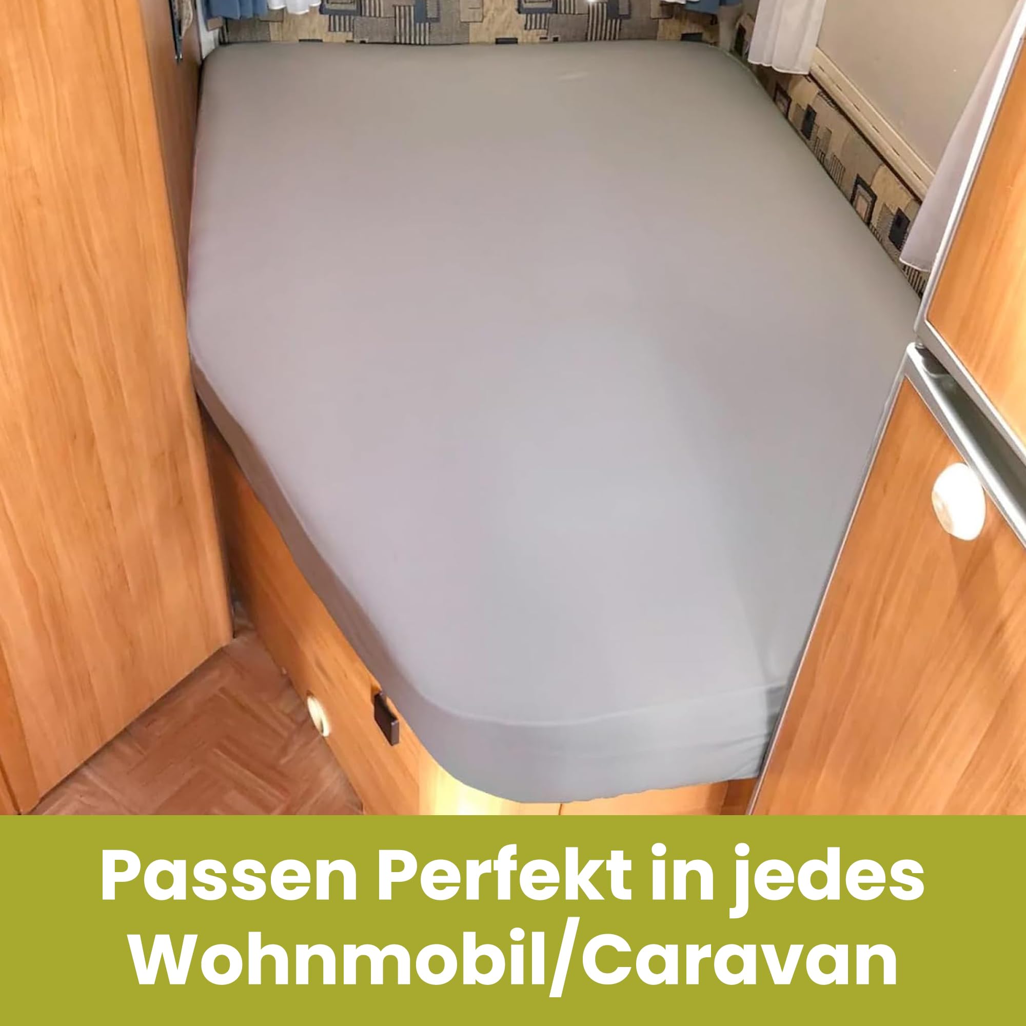 Spanbettlaken Wohnmobil - Bettlaken Wohnwagen - Französische Betten - für Matratze Wohnmobil - Oeko-TEX - 100% Baumwolle, 1 Stück - Links - Grau