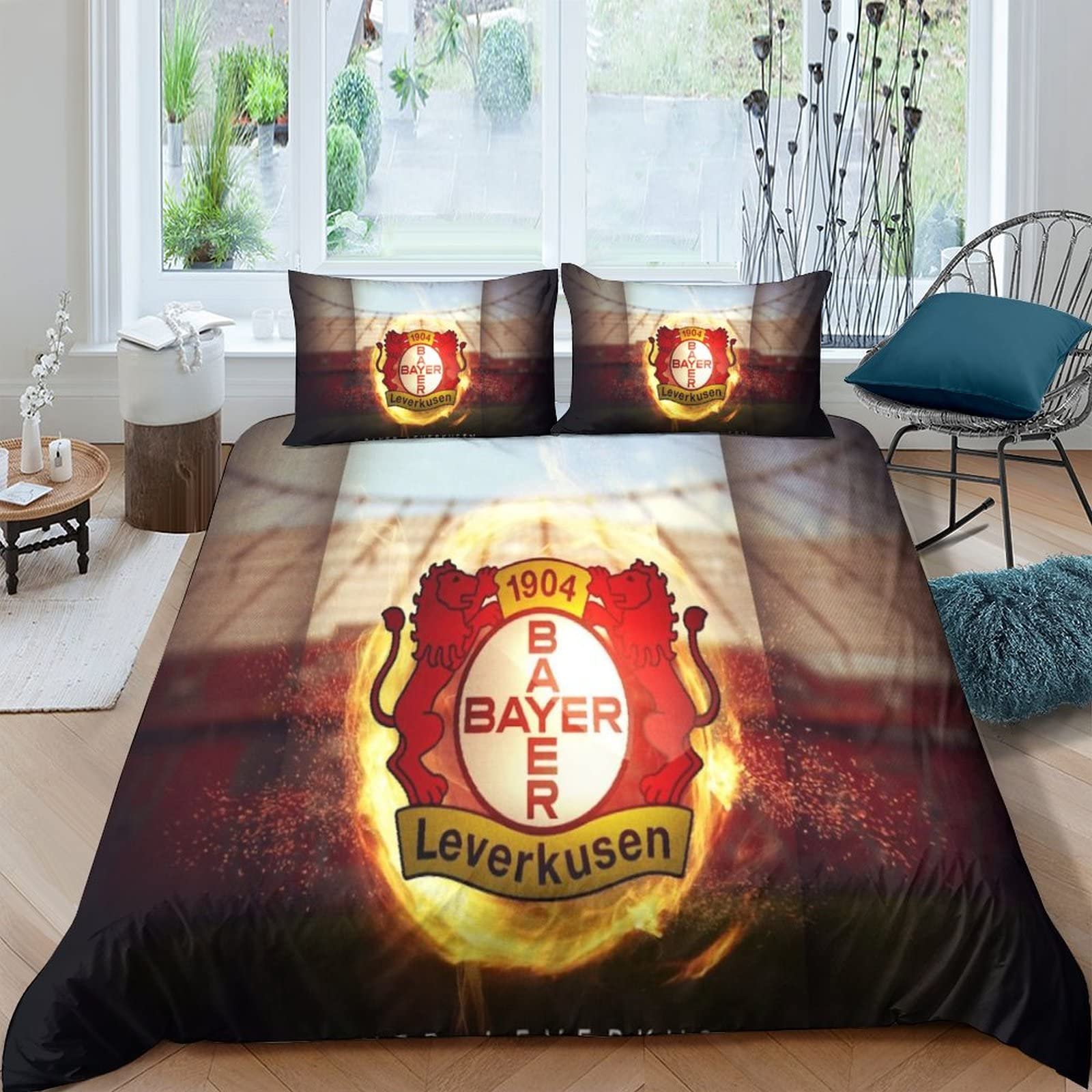 UNDERZY Bayer 04 Leverkusen 3D Printed Duvet Cover - Football Club Soft Bedding Duvet Cover Set with 2 Matching Pillowcase King（220x240cm）