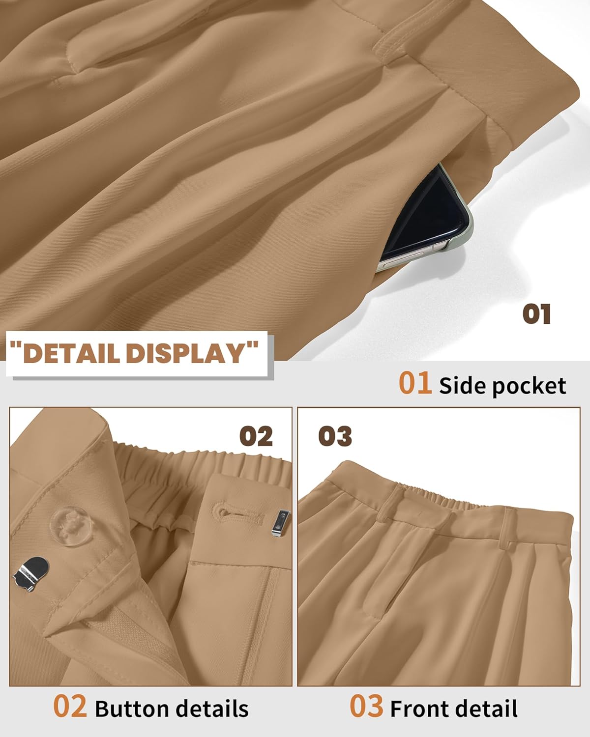 Women Office Wide Leg Dress Pants Elastic Waist Slacks 2026 Pleated Front Trousers for Work Casual - Image 4