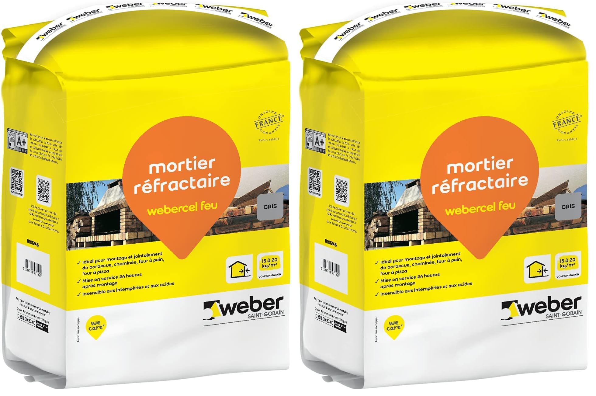 Mortier réfractaire WEBERCEL FEU WEBER pour réparer les fissures de cheminée