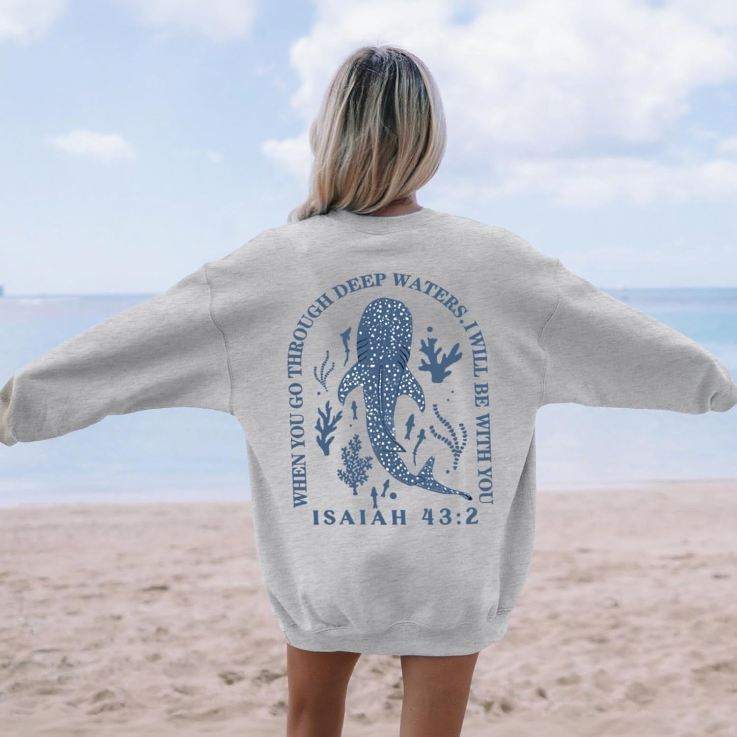 Sulayesh Christian Whale Shark Sweatshirts for Women Jesus God Bible Verse Hoodie Religious Faith Graphic Long Sleeve Shirts