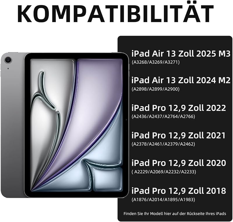 Vobafe iPad Air 13" és iPad Pro 12.9" billentyűzetes tok QWERTZ, trackpad, 7 szín világítás