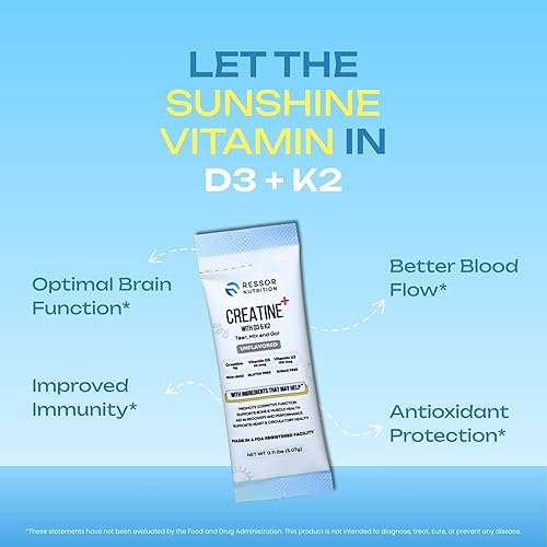 Miniatura 4 de Ressor - Monohidrato de creatina en polvo para hombres y mujeres, paquetes de viaje de creatina micronizada de 0.18 oz con vitamina D3 2400 UI y