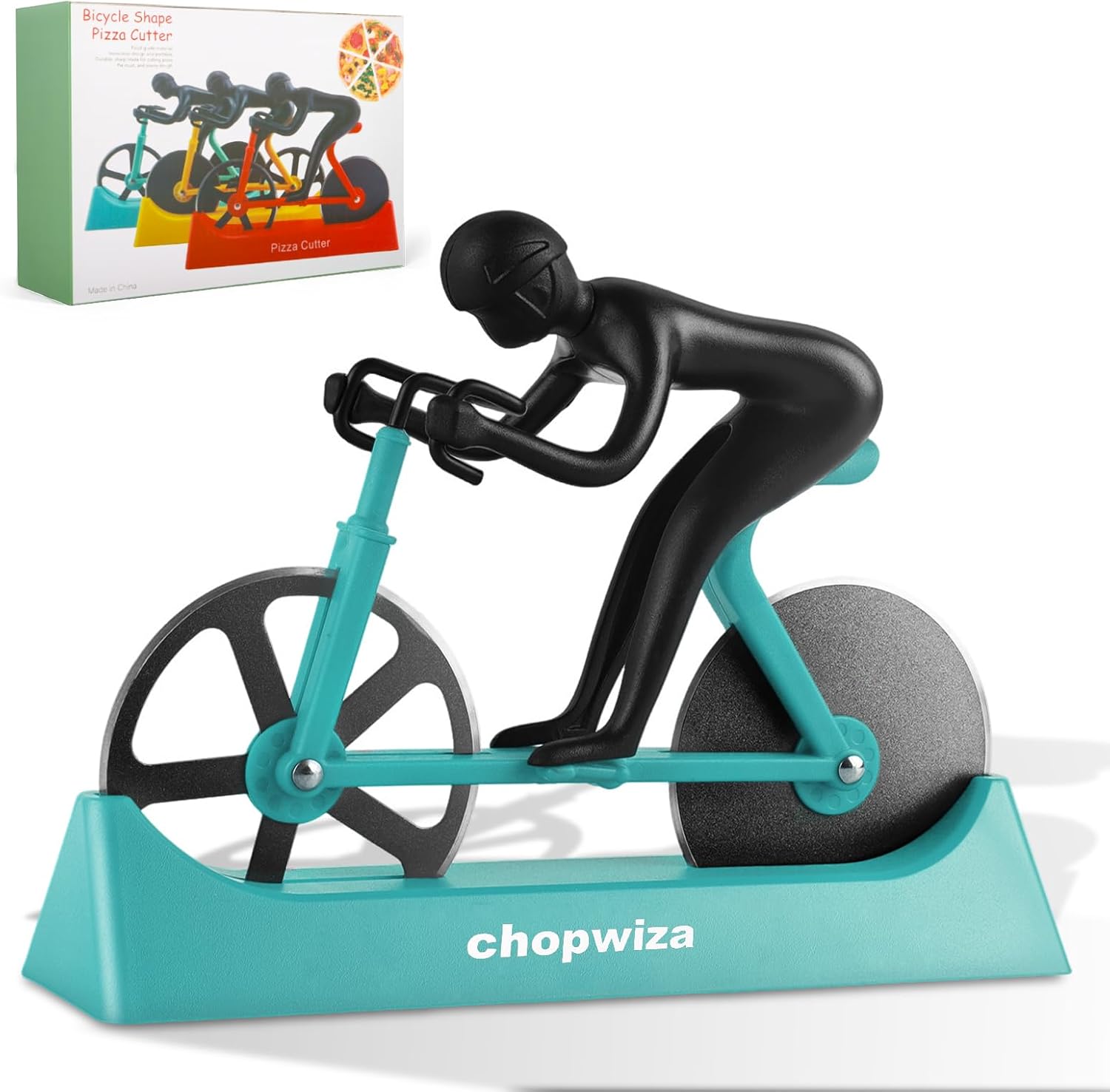 Bike Pizza Cutter,Bicycle Pizza Slicer,Stainless Steel Pizza Cutter Wheels with Stand,Unique Kitchen Gadget,Gifts for Cyclists Men,Cool Men’s Gift