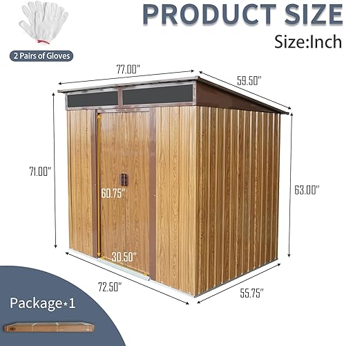 Vista 108 de Cobertizo de almacenamiento para exteriores de 6 x 4.5 pies, cobertizo de jardín de metal galvanizado con ventana y base de metal, cobertizo