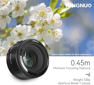 YONGNUO YN50mm F1.8 Lens Large Aperture Auto Focus Compact Lens For Canon EF Mount EOS Camera