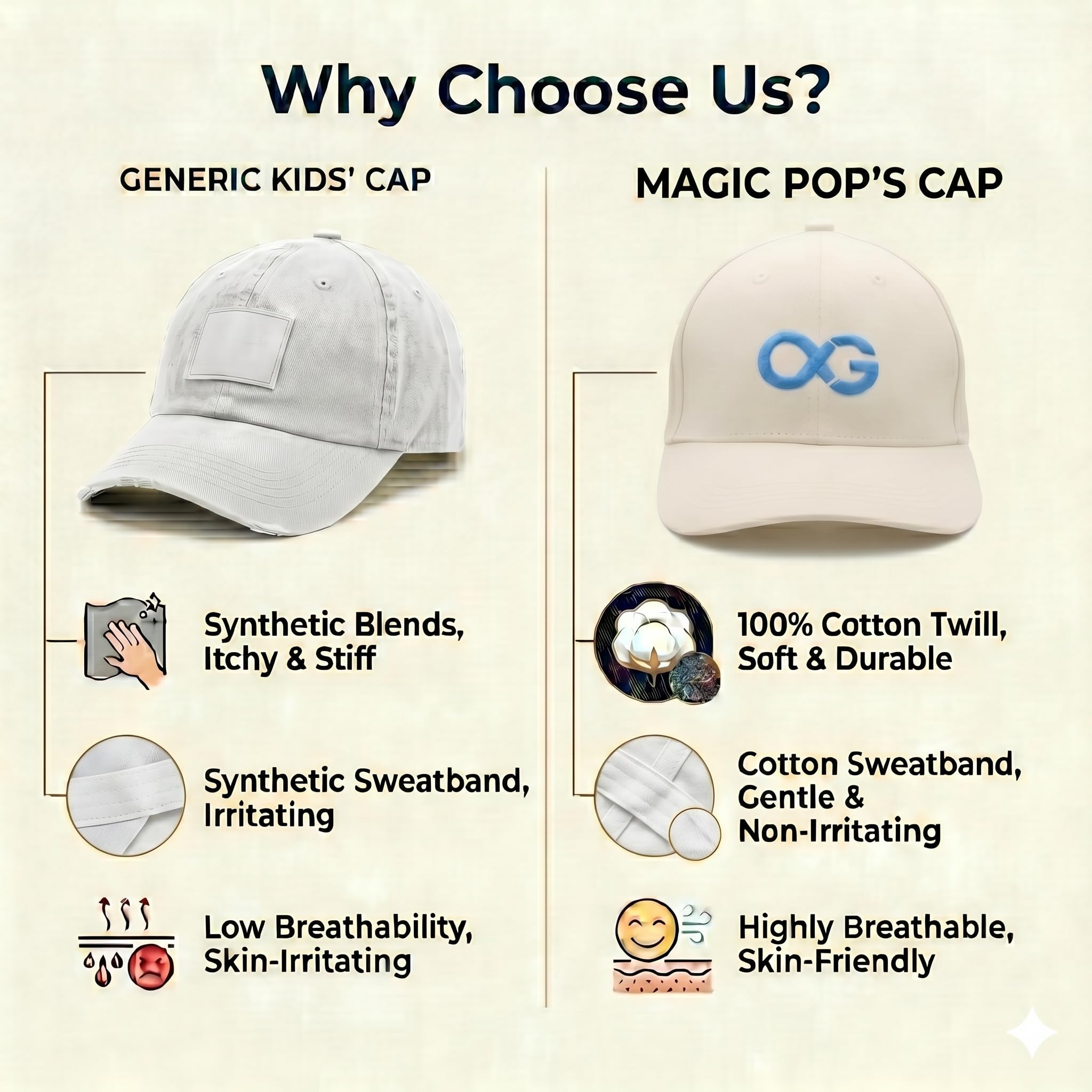 MagicPop Premium Cotton Caps for Kids Aged 4-12 Years, Unisex Stylish Baseball Cap for Boys & Girls, Comfortable & Breathable, Trendy Hat for Outdoor (in, Age, 8 Years, 12 Years, Beige) 2