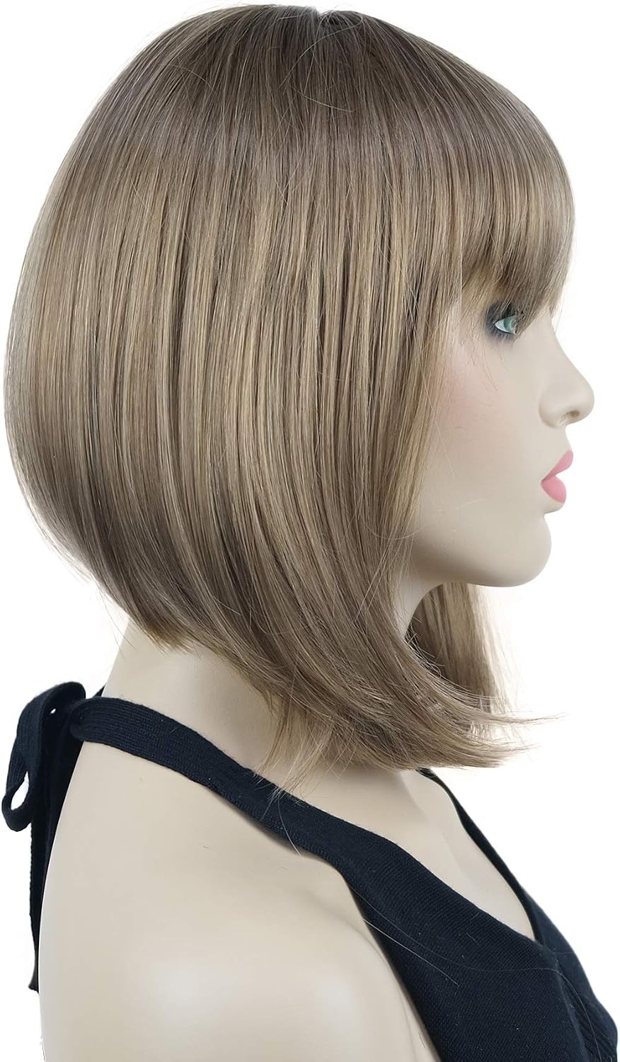 Lydell 10" Short Straight Bob Hair Wigs with Bangs Synthetic Hair Cute Wigs (Light Golden Brown) - Image 5