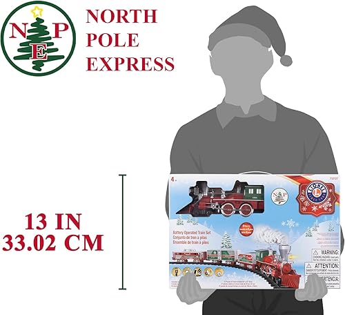 Miniatura 19 de Lionel North Pole Express - Juego de tren de juguete de batería con control remoto, locomotora, vagones de tren y pista con sonidos auténticos de