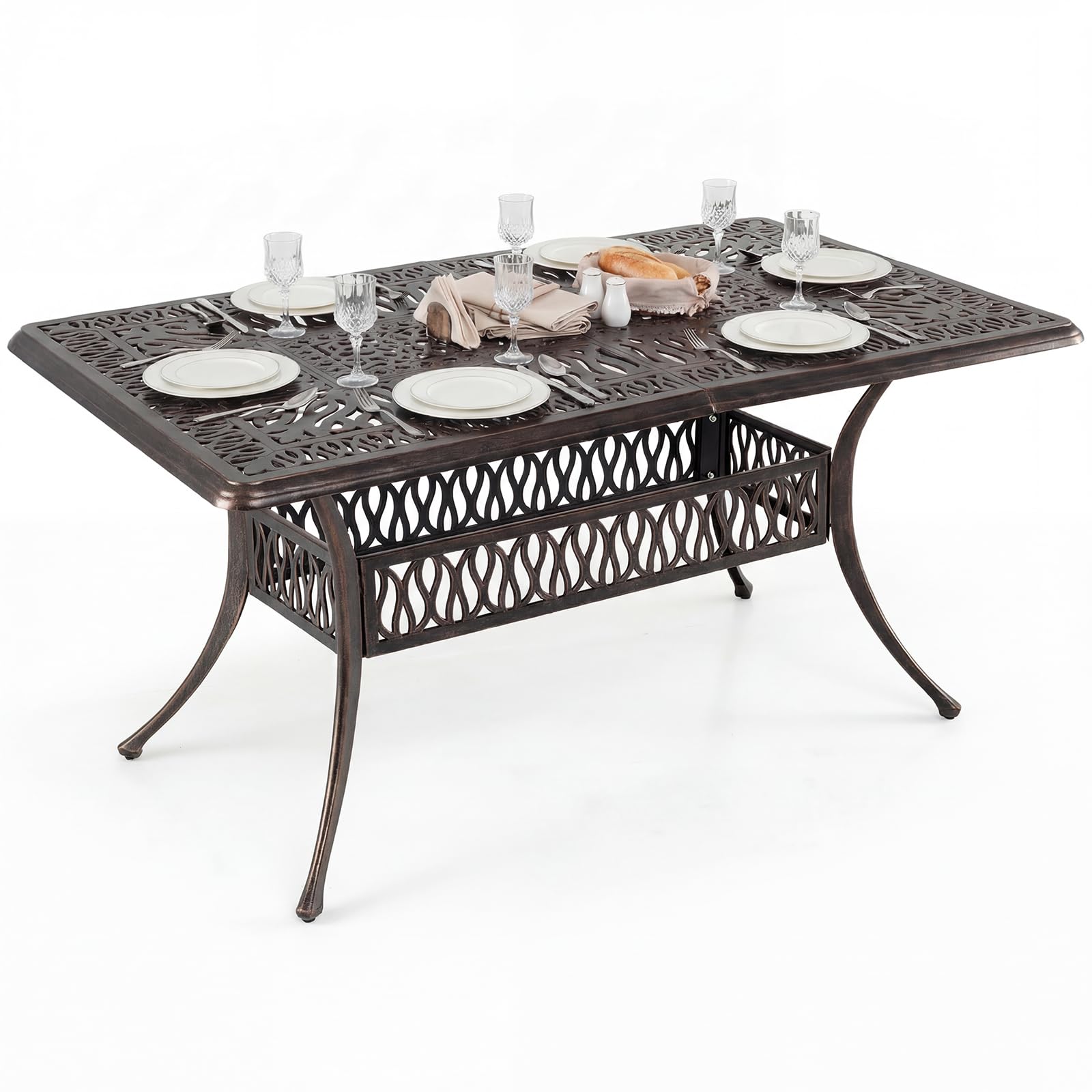 COSTWAY Table de Jardin en Fonte Aluminium, 150 x 90 x 73 CM