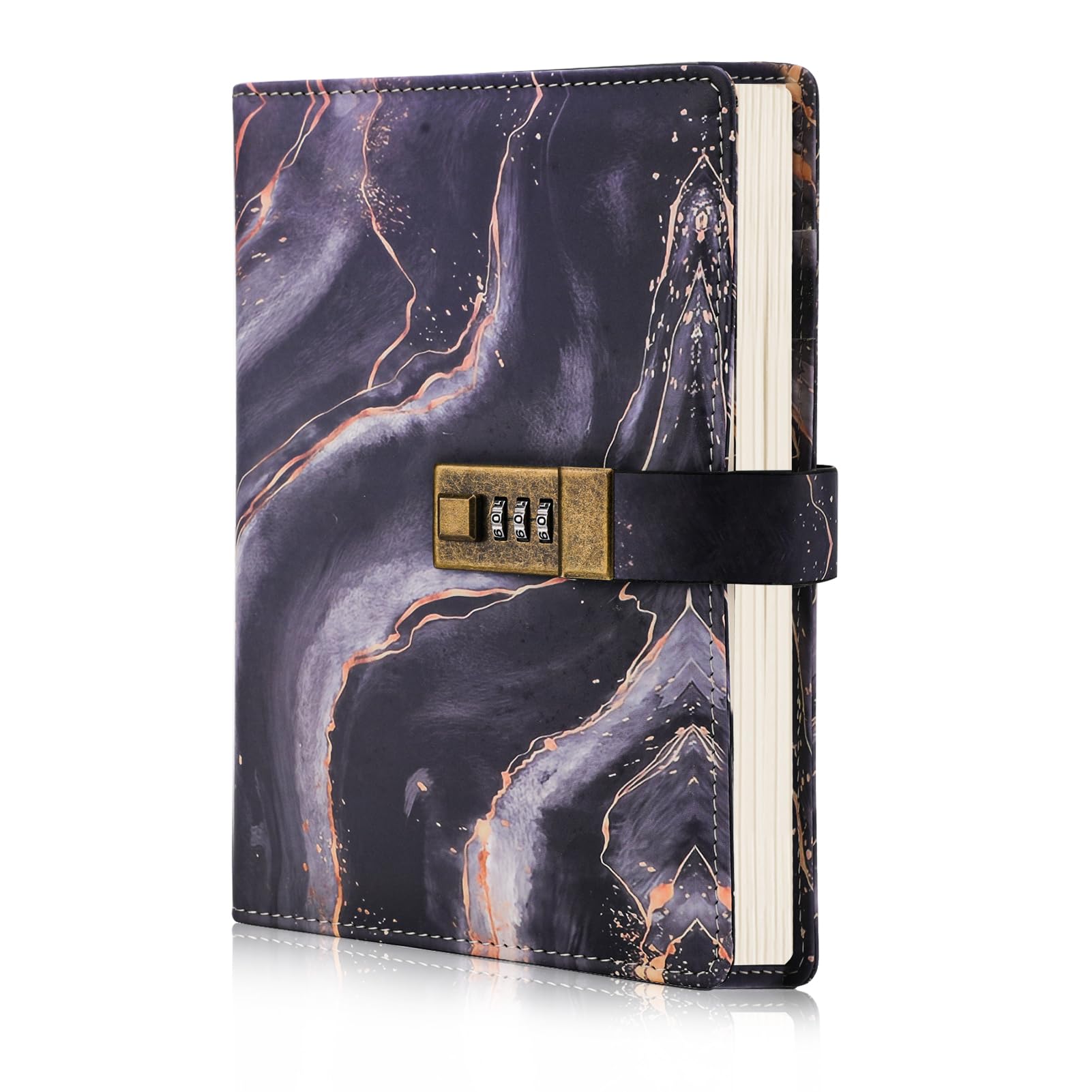 Journal Intime en Cuir créatif avec Serrure à Combinaison (Motif étoile), A5 Mot de Passe Secret
