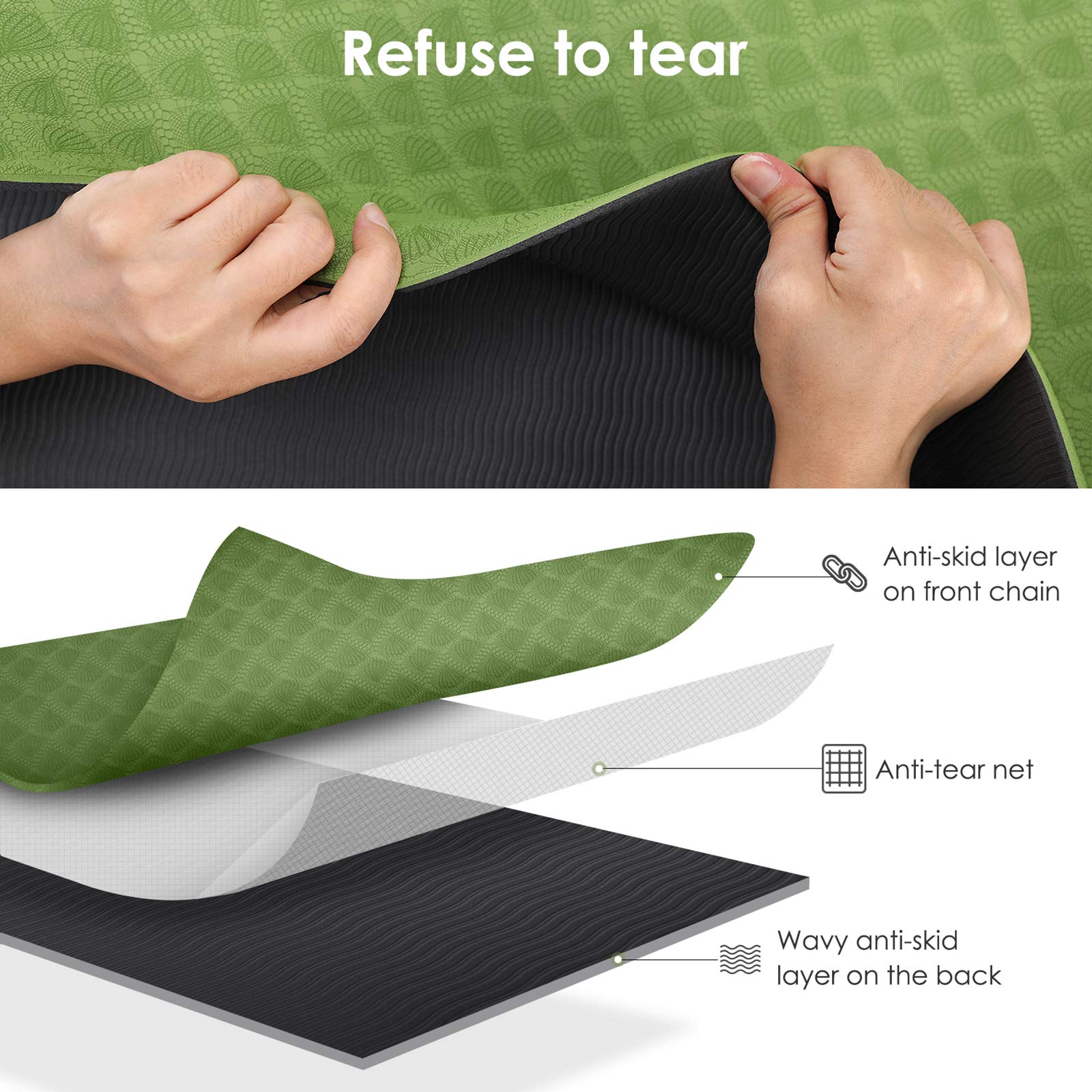 Tapis de Yoga & Pilate haut de gamme vert en TPE antidérapant - 140 cm