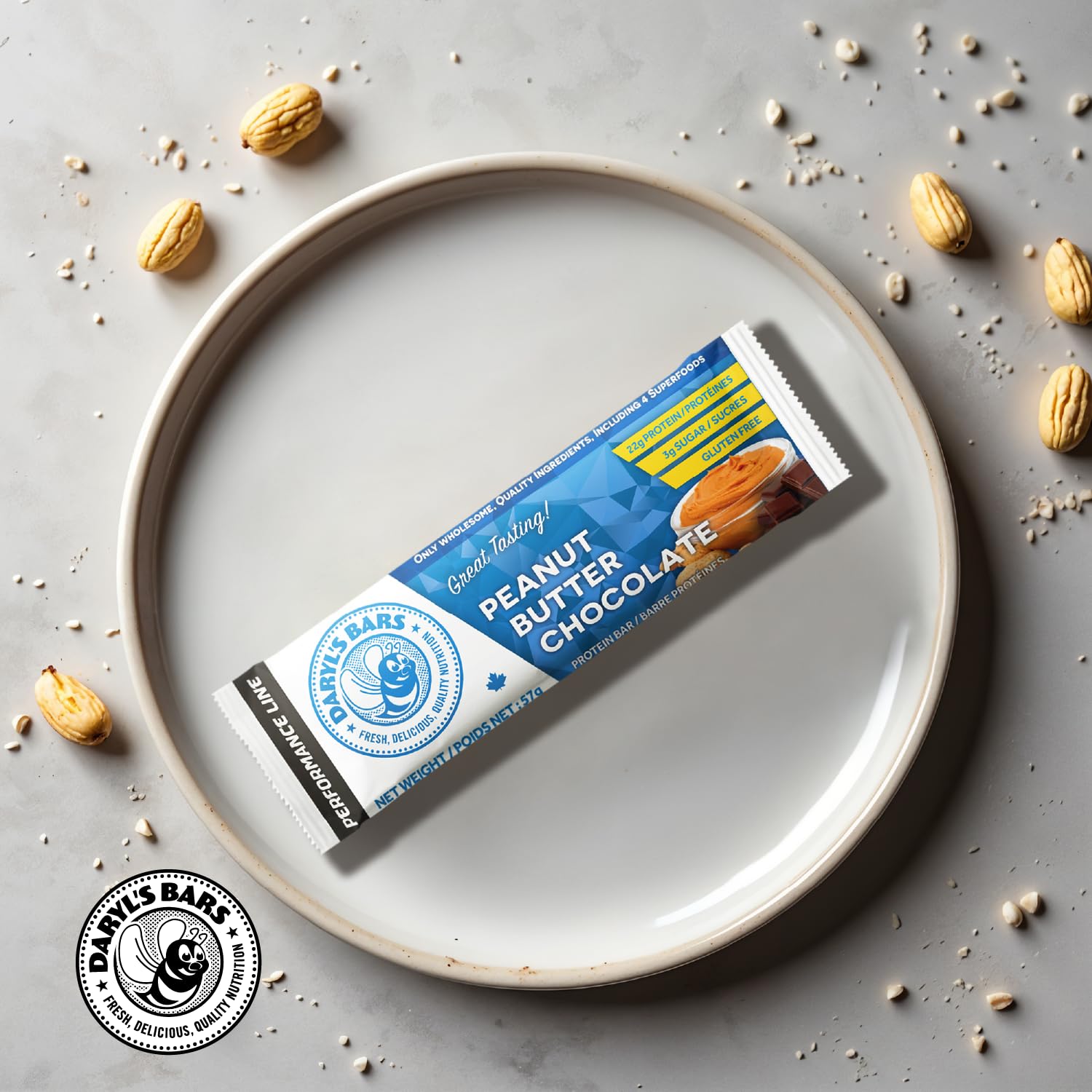 Daryl's Bars Peanut Butter Chocolate On the Go Snack On the Go Whey Protein Bars, Gluten Free, 22gr of Protein Snack, Meal Replacement, Pack of 1