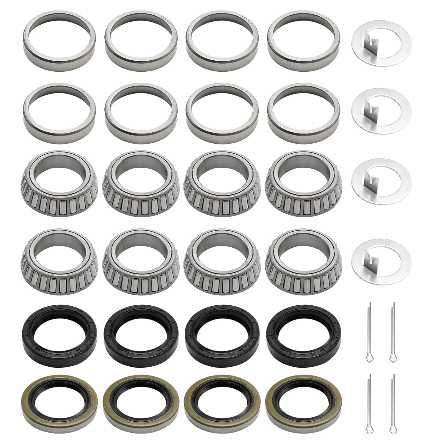 4Pcs for 1-1/16'' Axle Trailer Hub Bearings Kits, L44649/L44610 Bearings Set with D-Style Spindle Tang Washers, Replace for 2000-2200lbs BT9 Straight Spindle