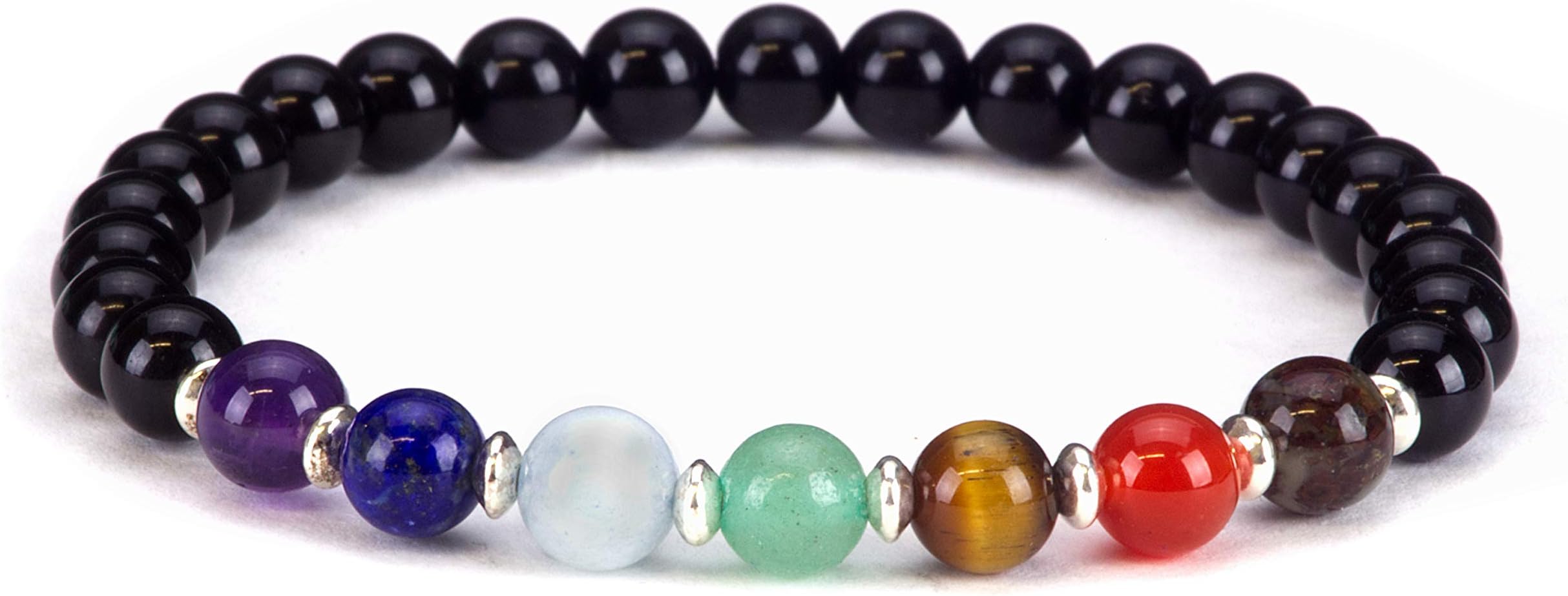 Cherry Tree CollectionCherry Tree Collection Natural Genuine Gemstone Chakra Stretch Bracelet | 6mm Beads, Sterling Silver Spacers | Men/Women | Small, Medium, Large Sizes