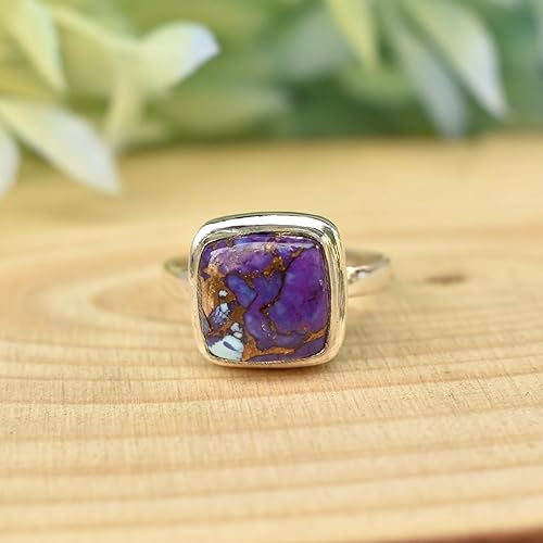 Miniatura 2 de SILVESTO INDIA Purple Copper Turquoise Ring 925 Sterling Silver Ring Cushion Gemstone Ring Dainty Ring Handmade Silver Jewelry Birthday Gift for Her