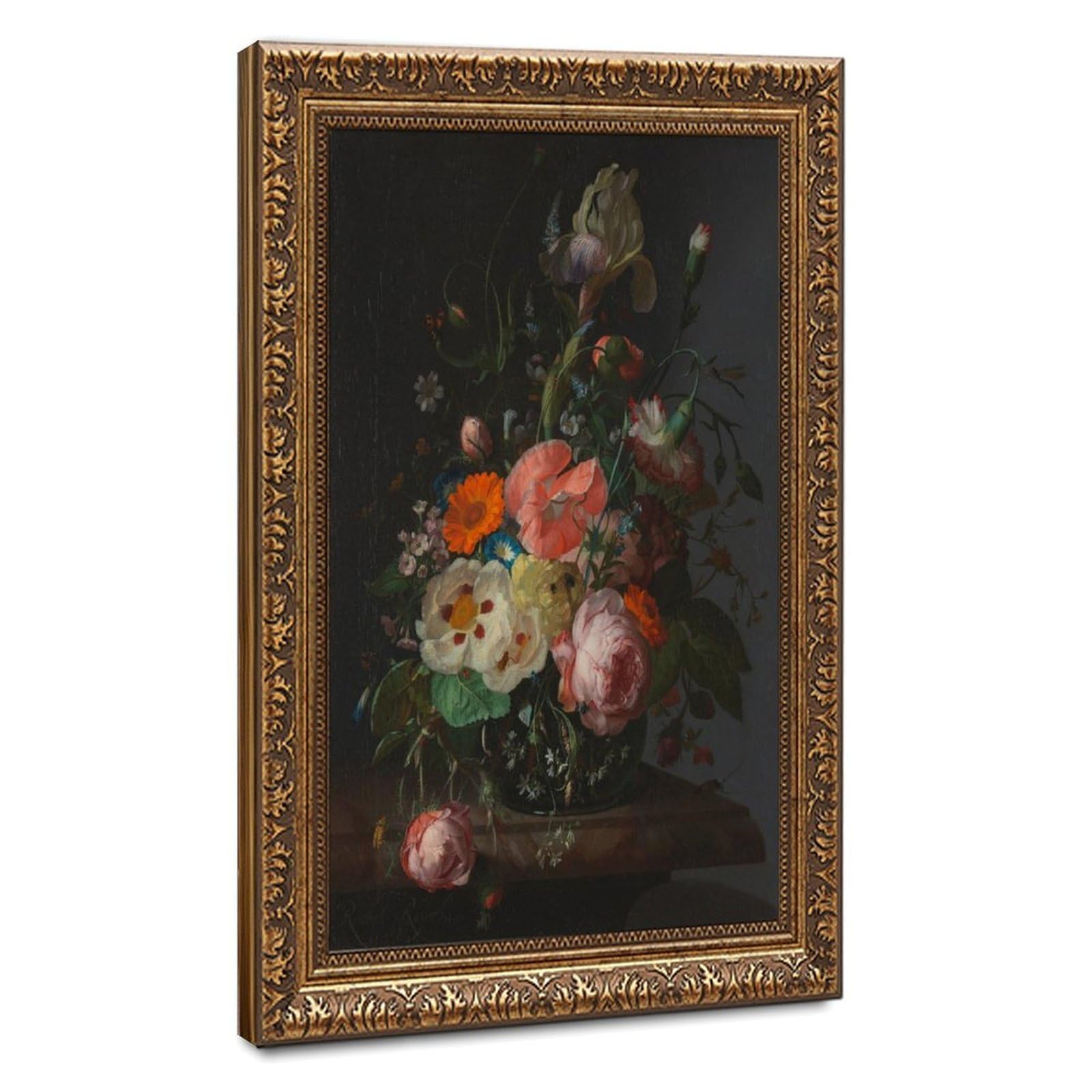WCYB Rachel Ruysch - Still Life With Flowers on A Marble Tabletop Posters Prints Canvas Deco Paintings Wall Art Hangable Frame 12" L X 18" W