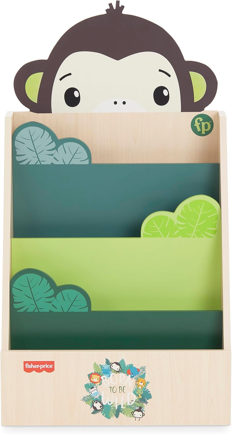 Fisher-Price Fauna Collection Go Bananas Bookcase by Dream On Me, Jungle Print, Easy to Assemble