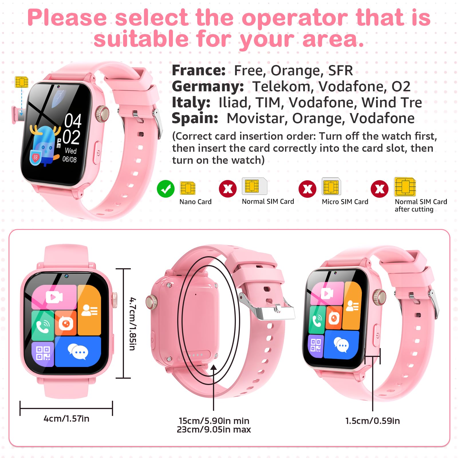 4G Reloj Inteligente Niños, Smartwatch para Niño Niña con GPS, SOS, Teléfono/Videollamadas/Chat Voz, Modo Escuela, Podómetro, Juegos, Relojes Teléfono Regalos para Infantil 4-12 (Rosa)