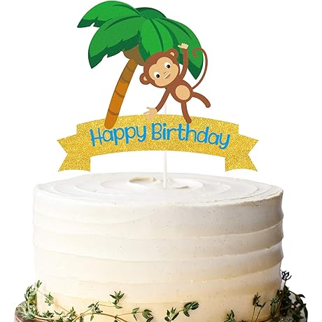 Glitter Monkey Cake Decoration: A Touch of Safari on Your Birthday Cake