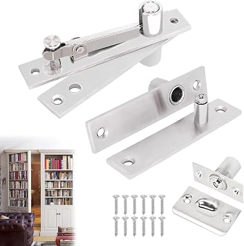 Heavy Duty Pivot Hinge Set with Door Ball Catch for Wood Door, HBL Hidden Door Hinge for Secret Door, Swing Door, with 360 Degree Rotation, Invisible Pivot Door Hardware for Bookshelf.