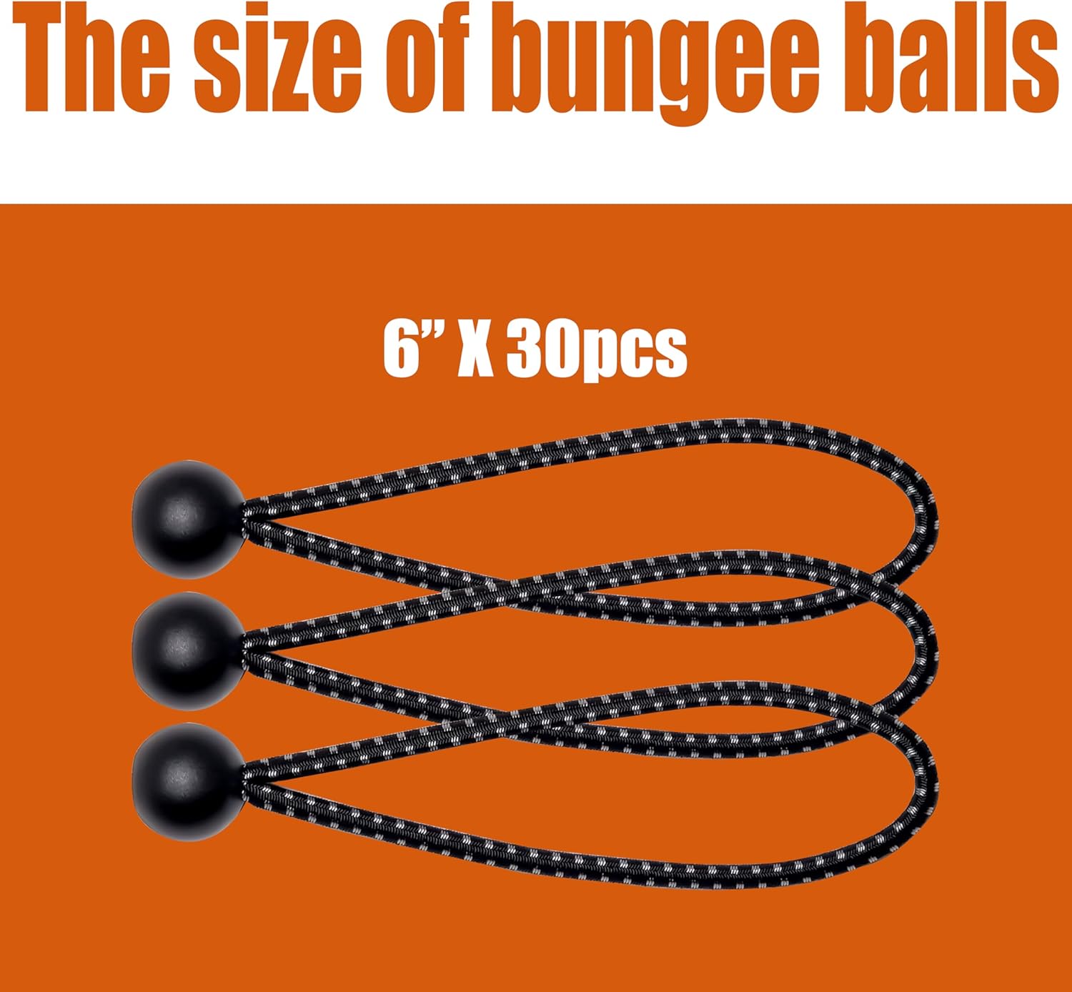 30-Piece Ball Bungee Cords, The Size of Bungee Cords with Balls: 6 ", UV Resistant, Antioxidant, Secure Tie Down. (30, Black&White 6")