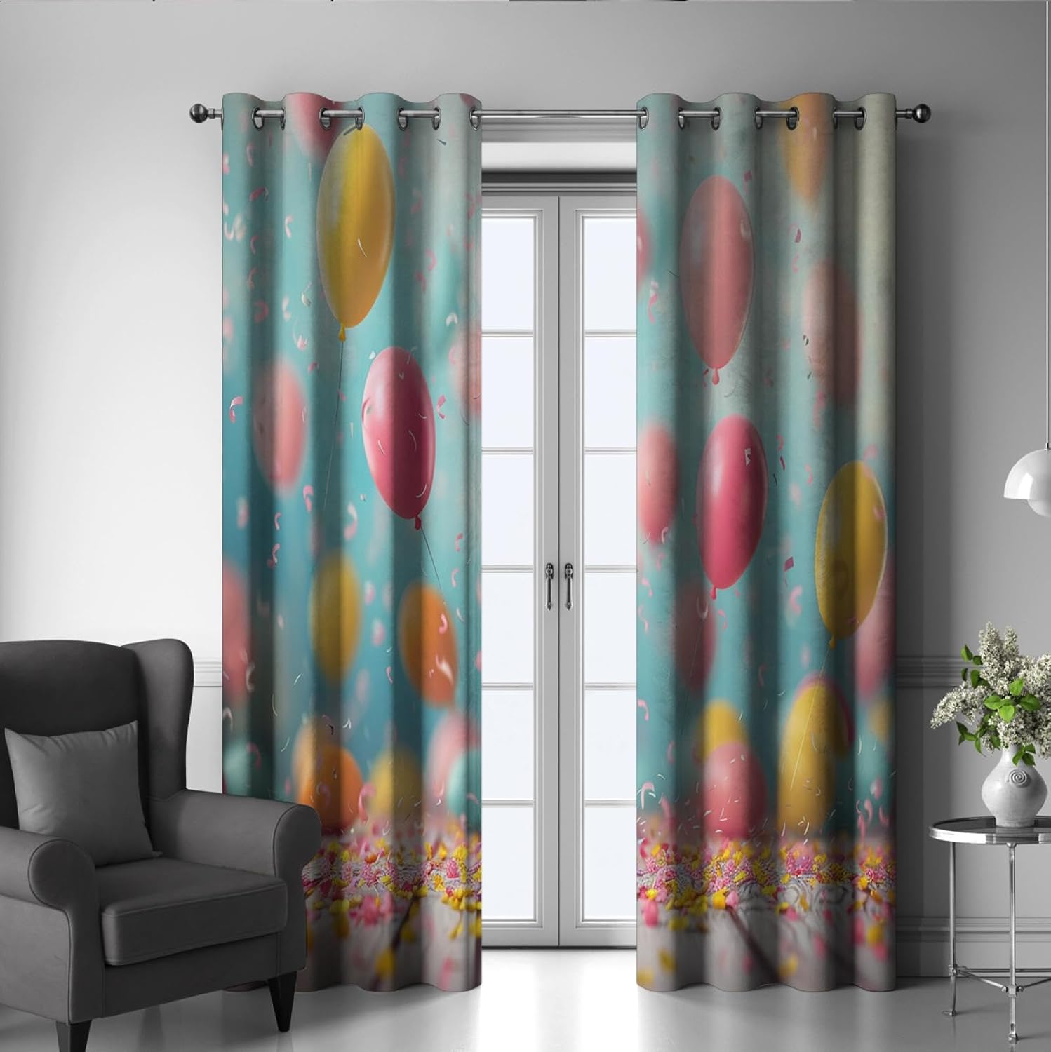 Candy Color Blackout Curtains Colored Balloons Pattern Window Drapes Holiday Theme Decor Window Treatments for Bedroom Living Room 2 Panels 2X W38xL63in