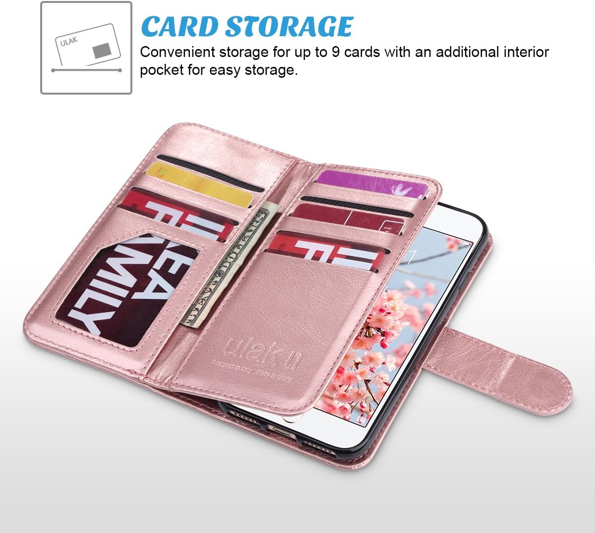ULAK iPhone 8 Case, iPhone 7 Case, PU Leather iPhone 7/iPhone 8 Wallet Case with Credit Card Slot Magnetic Closure Flip Wallet Case Cover for Apple iPhone 7/8 4.7 inch - Rose Gold