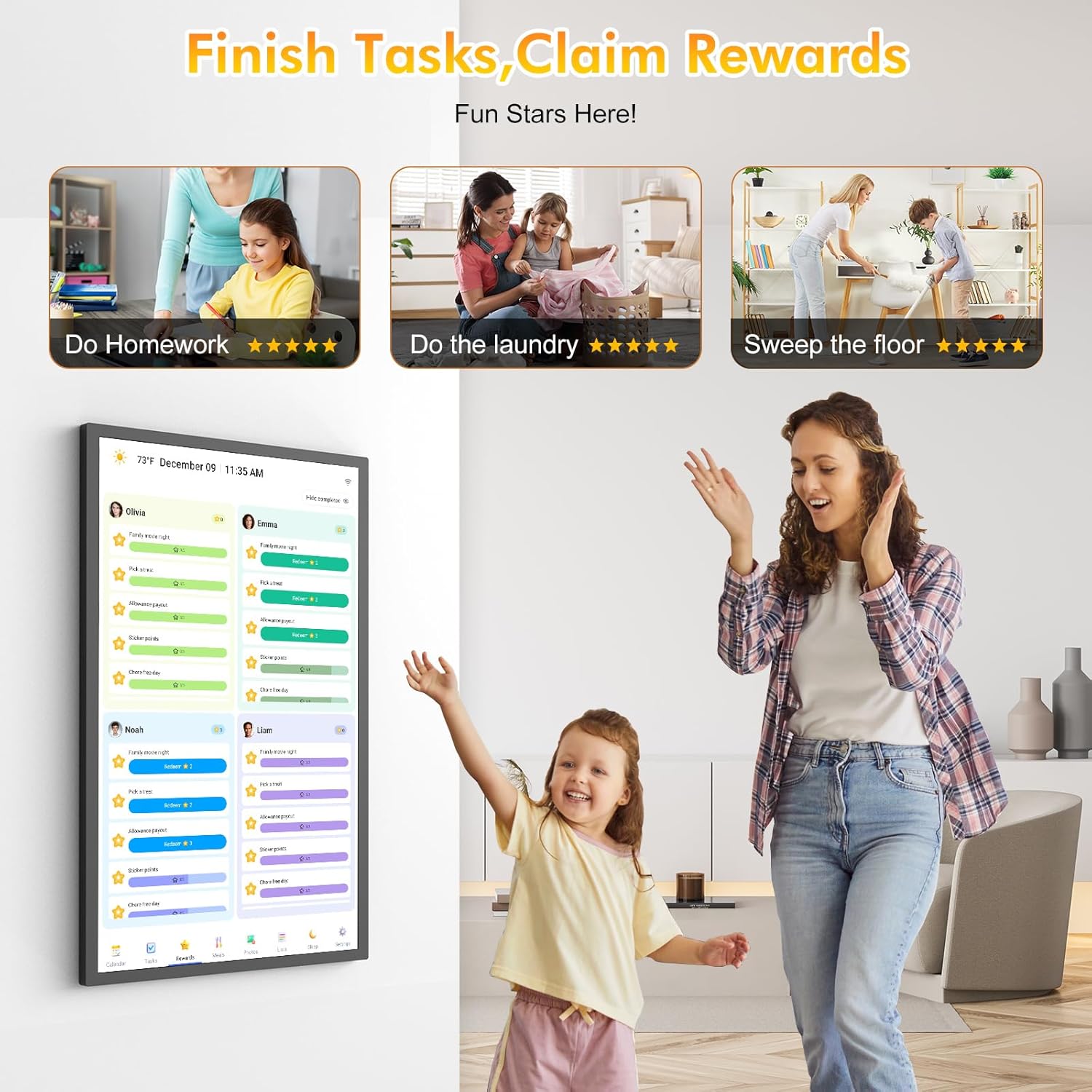 27" Smart Digital Calendar for-Family-Business-Planner - Electronic Wall Calendar for Business Chore Chart, Touchscreen Display for Family Schedules, Star Rewards, Desk Mountable, Gifts for Mom Dad