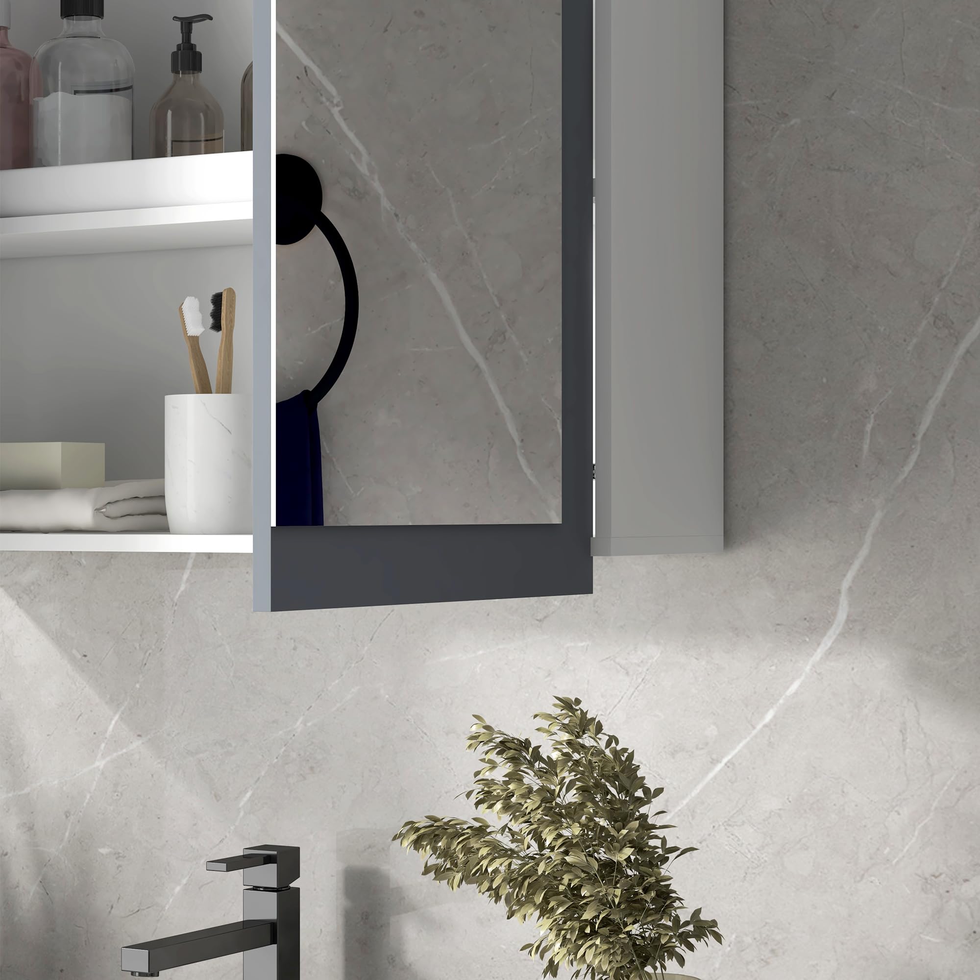 kleankin Armario de Baño con Espejo Armario de Baño para Colgar Mueble de Baño Suspendido con 2 Puertas de Vidrio y Estantes Ajustables 69x17x75,5 cm Blanco