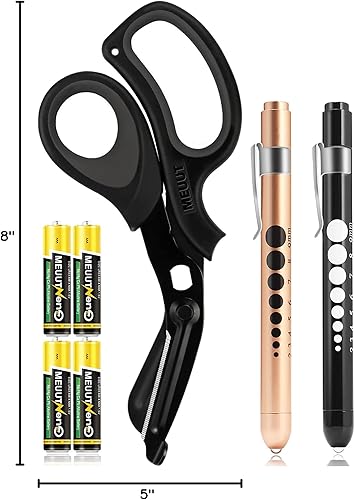 Miniatura 7 de MEUUT paquete de 3 tijeras médicas y linternas de bolígrafo para enfermeras con cuatro baterías - una tijera de trauma patentada de 8" para