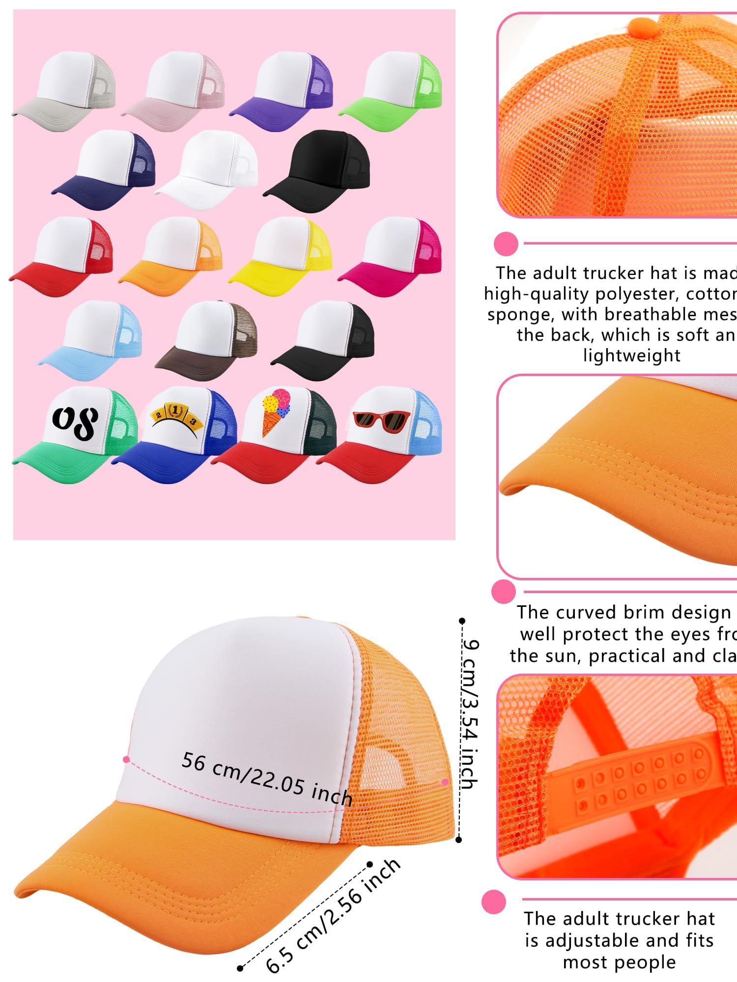14 Stück Kinder-Truckermützen, einfarbig, Netz-Baseballkappe, Sommer-Sublimationshut, DIY-Baseballmütze für Kinder, Jungen, Mädchen