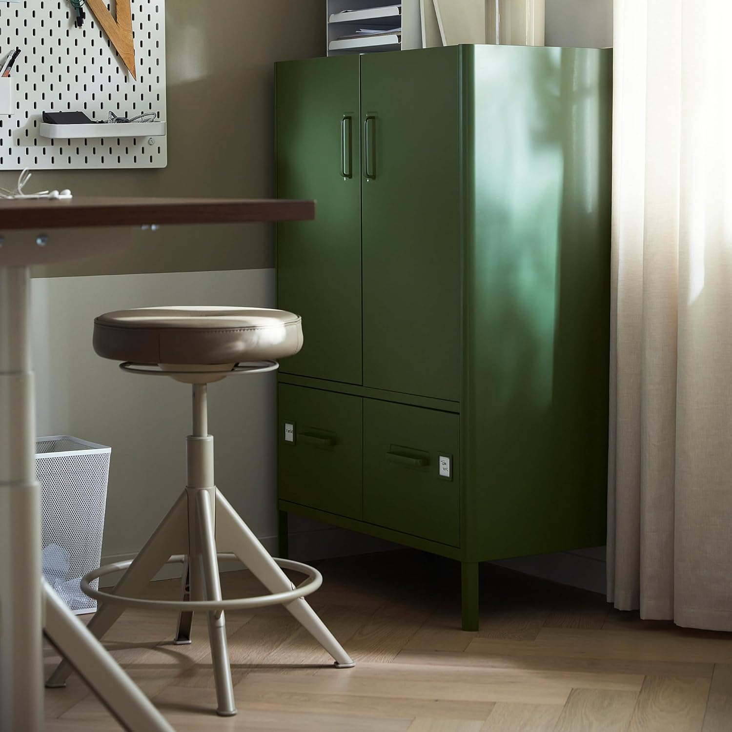 IDÅSEN Cabinet with doors and drawers, dark green, 80x47x119 cm