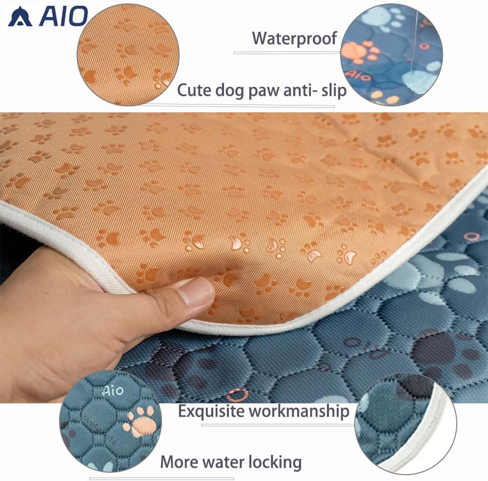 AIO Pet Urine pad Washable Pee Pads for Dogs Anti-Slip Waterproof 2-Pack Reusable Puppy Pads for Potty Training Heavy Absorbency Prevent Leakage Reusable Training Dog Pads 27.6*39.37inch Blue Claws