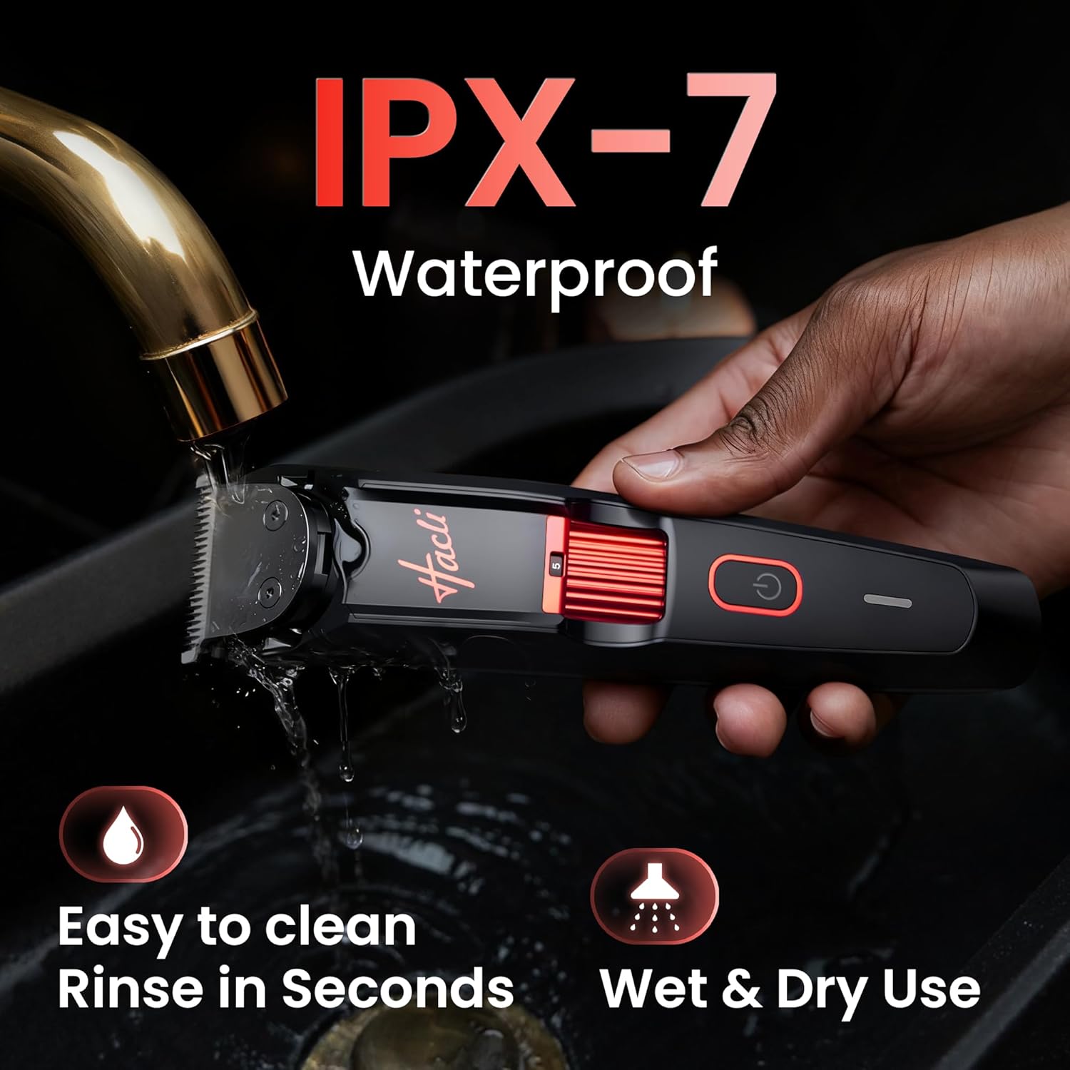 Men's Beard Trimmer with Precision Dial, 20 Adjustable Length Settings for Beard Mustache & Facial Grooming, Cordless Rechargeable, Professional Hair Clipper IPX7 Waterproof Wet/Dry Use, Red - Image 7