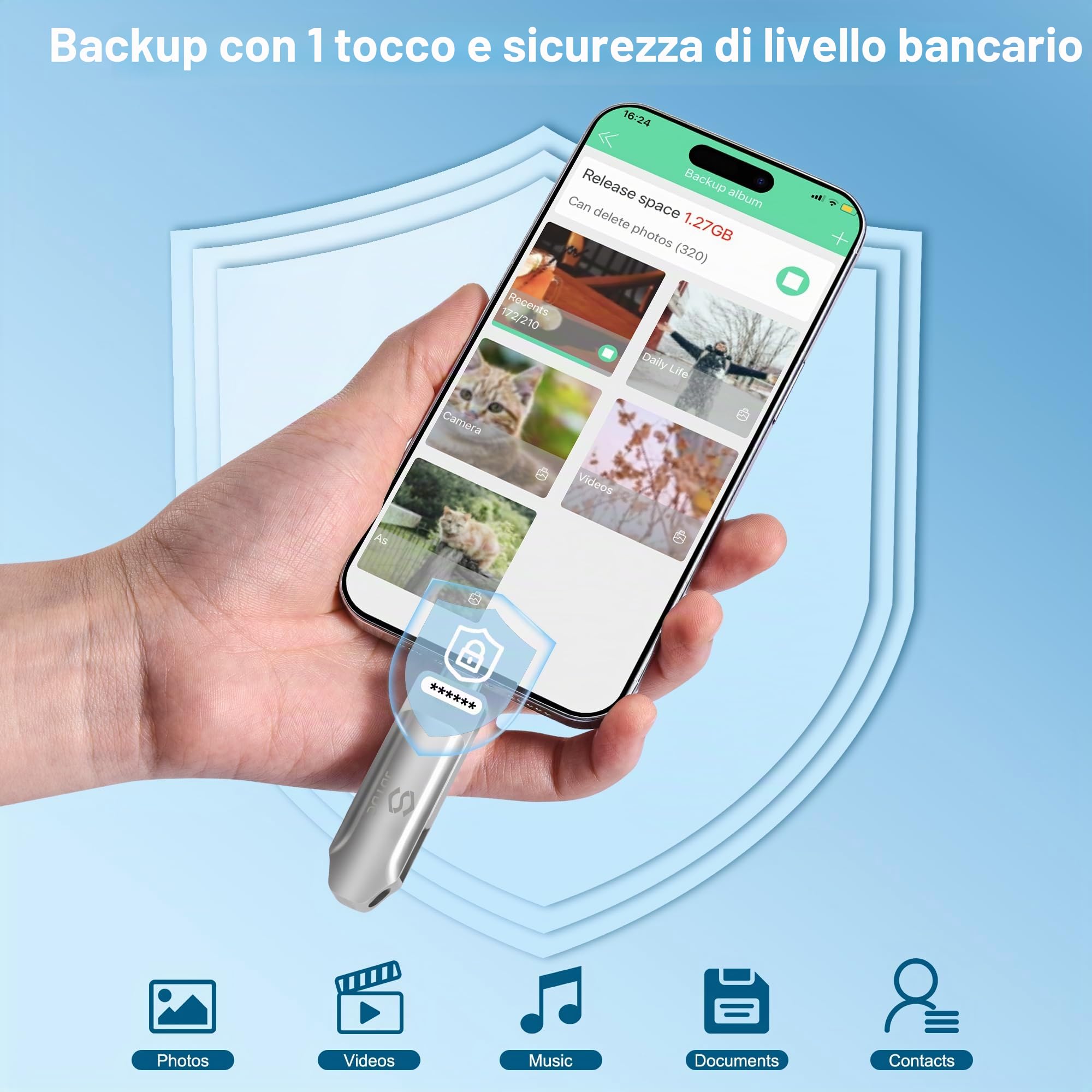 Chiavetta USB 256GB Certificata MFi Memoria-Esterna-Per-iPhone-Memory-Stick iPhone-Flash-Drive Chiavetta USB Lightning Flash Drive IOS Photostick-USB-foto Pen-Drive-USB C Android/PC/Mac